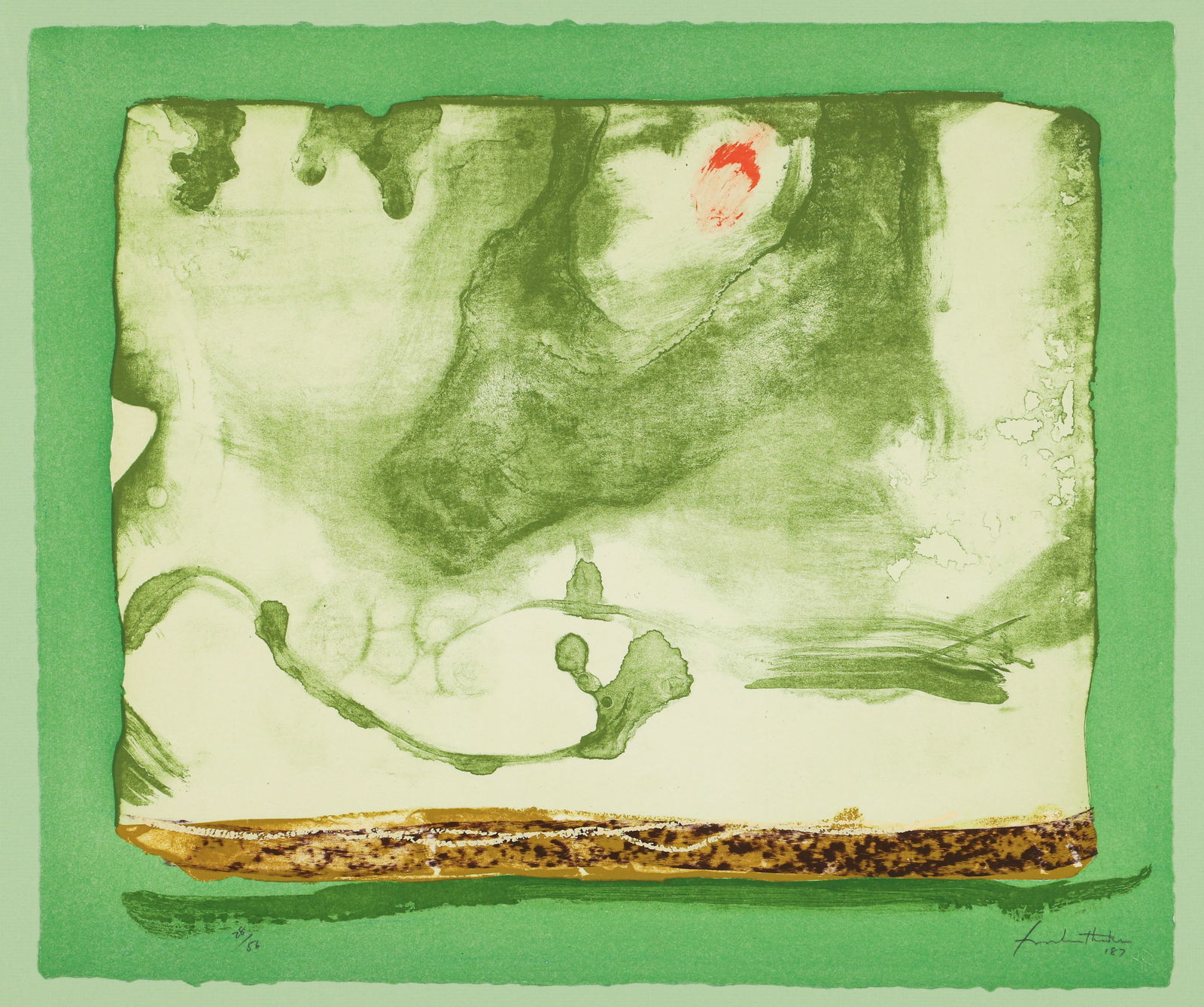 Helen Frankenthaler Tiger's Eye 1987 Signed Etching: Frankenthaler, Helen (American, 1928-2011), Tiger's Eye, 1987, etching, aquatint, lithograph, and screenprint in colors on paper, signed, dated and numbered 28/56 in pencil to the lower edge, sheet si