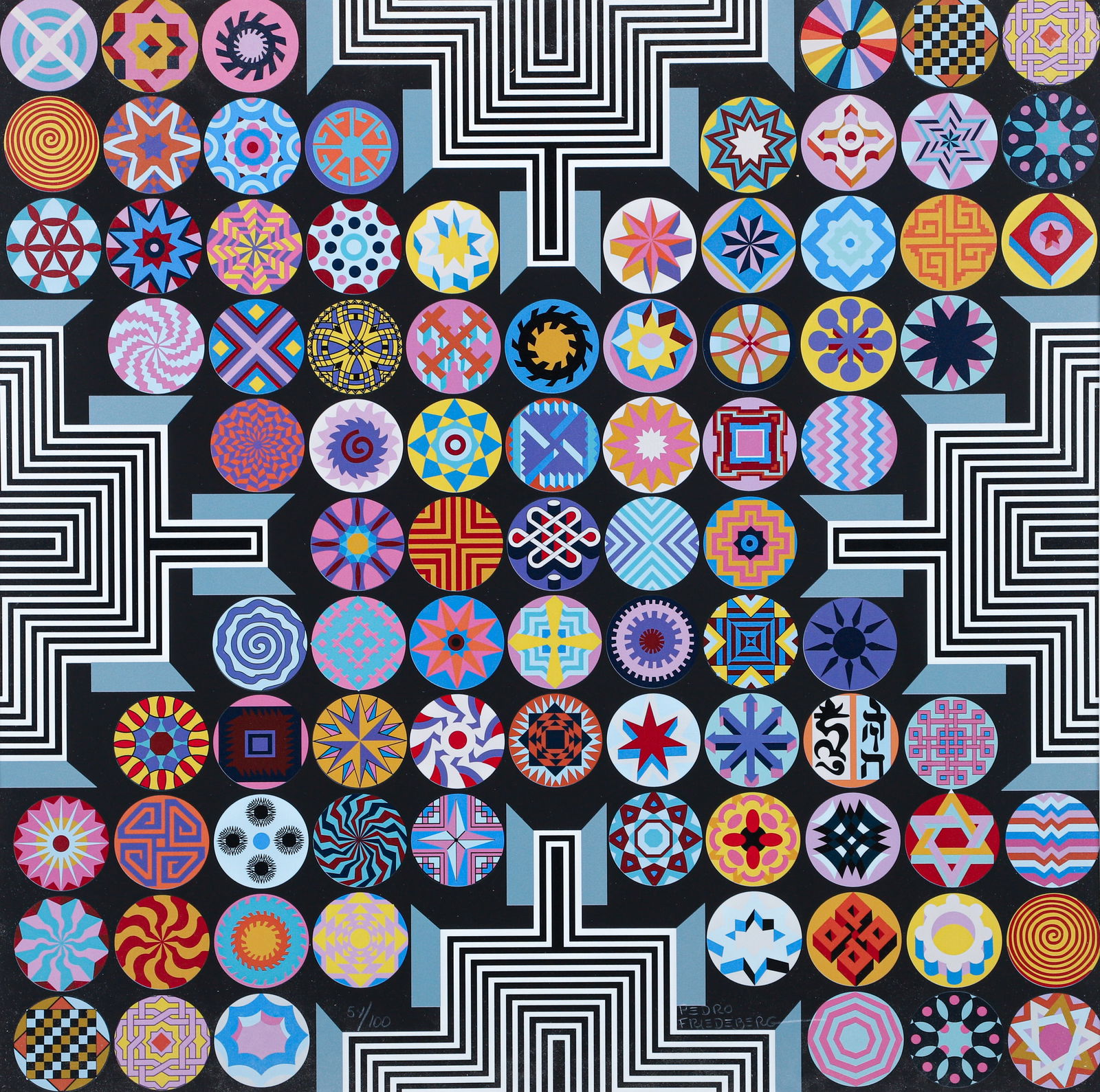 Pedro Friedeberg El Camino de Virtud Signed Screenprint: Friedeberg, Pedro (Italian/Mexican, b.1936), El Camino de Virtud, undated, screenprint on wove paper, signed and numbered 54/100 in pencil to lower center, image 26.5 inches square, in the artist's st