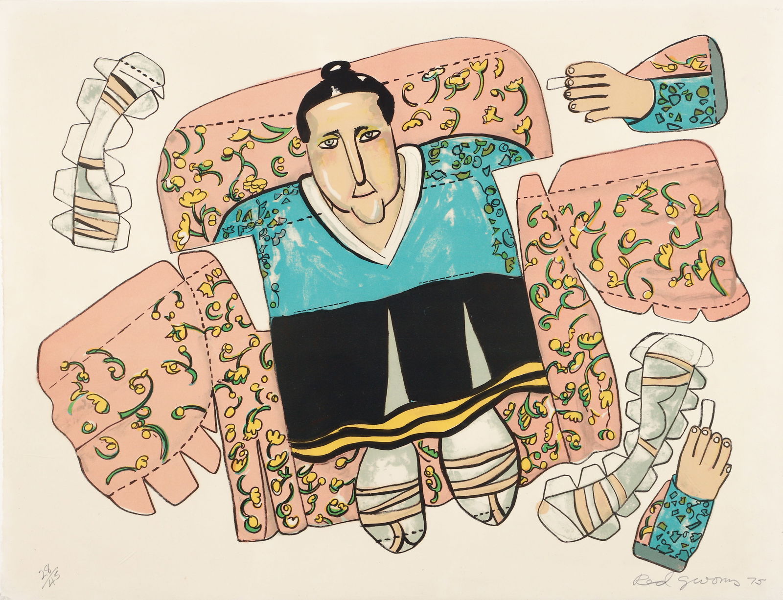 Red Grooms Original Color Lithograph Gertrude Stein Signed 1975: Grooms, Red (American, b.1937), Gertrude Stein, 1975, color lithograph, signed, dated and numbered 28/45 in pencil to the lower edge sheet size 23.5 x 31 inches, in a silver metal frame 25 x 32 inches