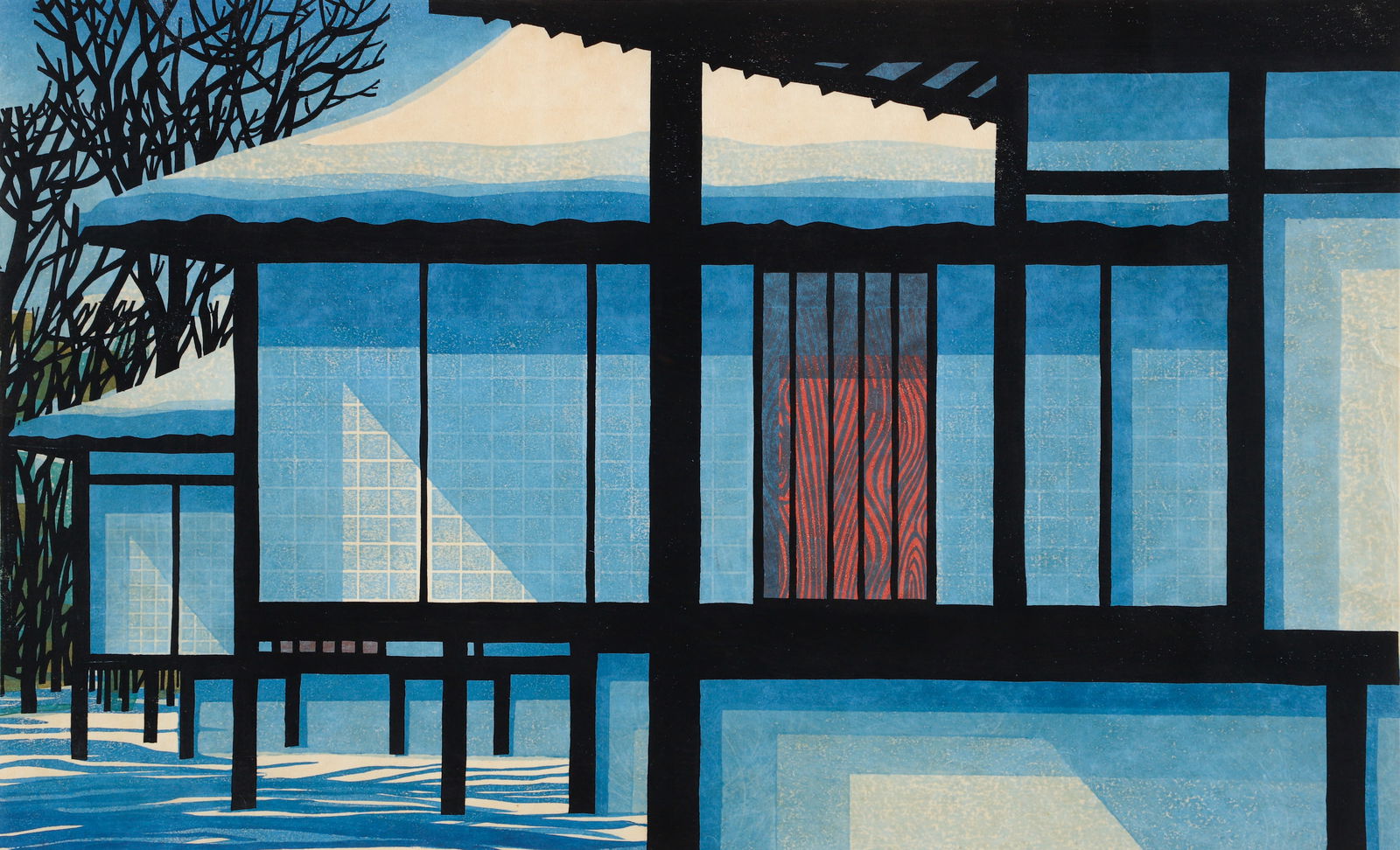 Clifton Karhu Snow at Katsura Signed Color Woodblock 1970: Karhu, Clifton Wayne (Japanese/American, 1927-2007), Snow at Katsura, 1970, color woodblock on handmade paper, signed, dated, titled and numbered 9/50 in pencil to the lower edge, image size 15.25 x 2