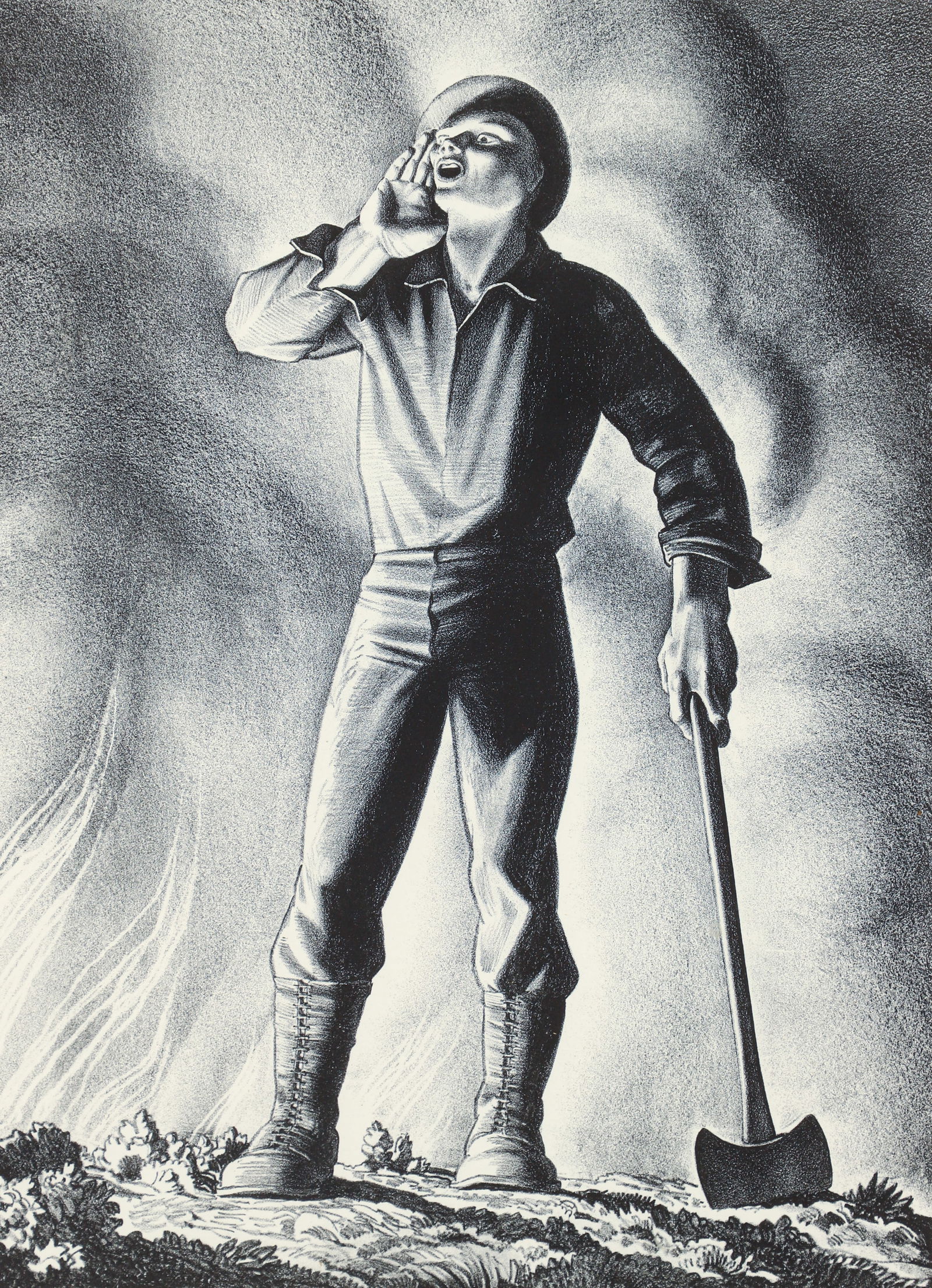 Rockwell Kent Signed Original Lithograph Fire!: Kent, Rockwell (American, 1882-1971), Fire!, 1948, lithograph, signed and titled in pencil to the lower margin, image size 13.5 x 10 inches, matted and framed 21 x 17 inches. From an edition of 100. B