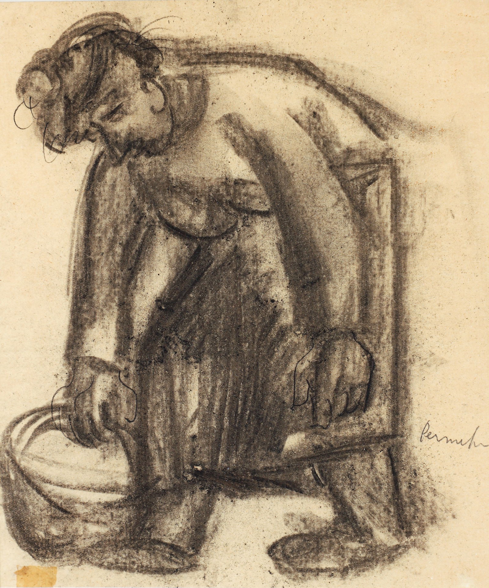 Constant Permeke The Harvester Charcoal Work on Paper: Permeke, Constant (Belgian, 1886-1952), The Harvester, undated, charcoal on paper, signed in the right margin, 9 x 7.5 inches, matted and framed 14 x 13 inches. Old label from Palais des Beaux-Arts de