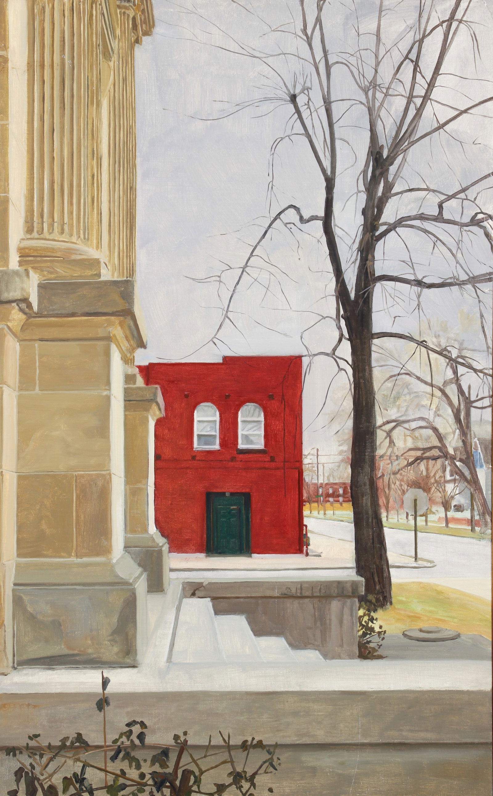 Felix de la Concha oil painting Front Stairs and Fluted Columns: Concha, Felix de la (Spanish, born 1962), Front Stairs and Fluted Columns, circa 1985, oil on canvas over board, 29 x 18 inches, Provenance: acquired from the artist