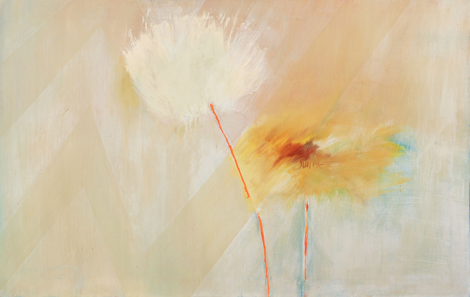 Ceil Lieberman Large Abstract Painting on Canvas: Lieberman, Cecelia (Ceil) Robbins (American/Western PA, 1914-1988), Untitled Abstraction [Summer Flowers], c.1970s, oil on canvas, signed lower left, 44 x 69 inches, in a wood frame 45 x 70 inches.