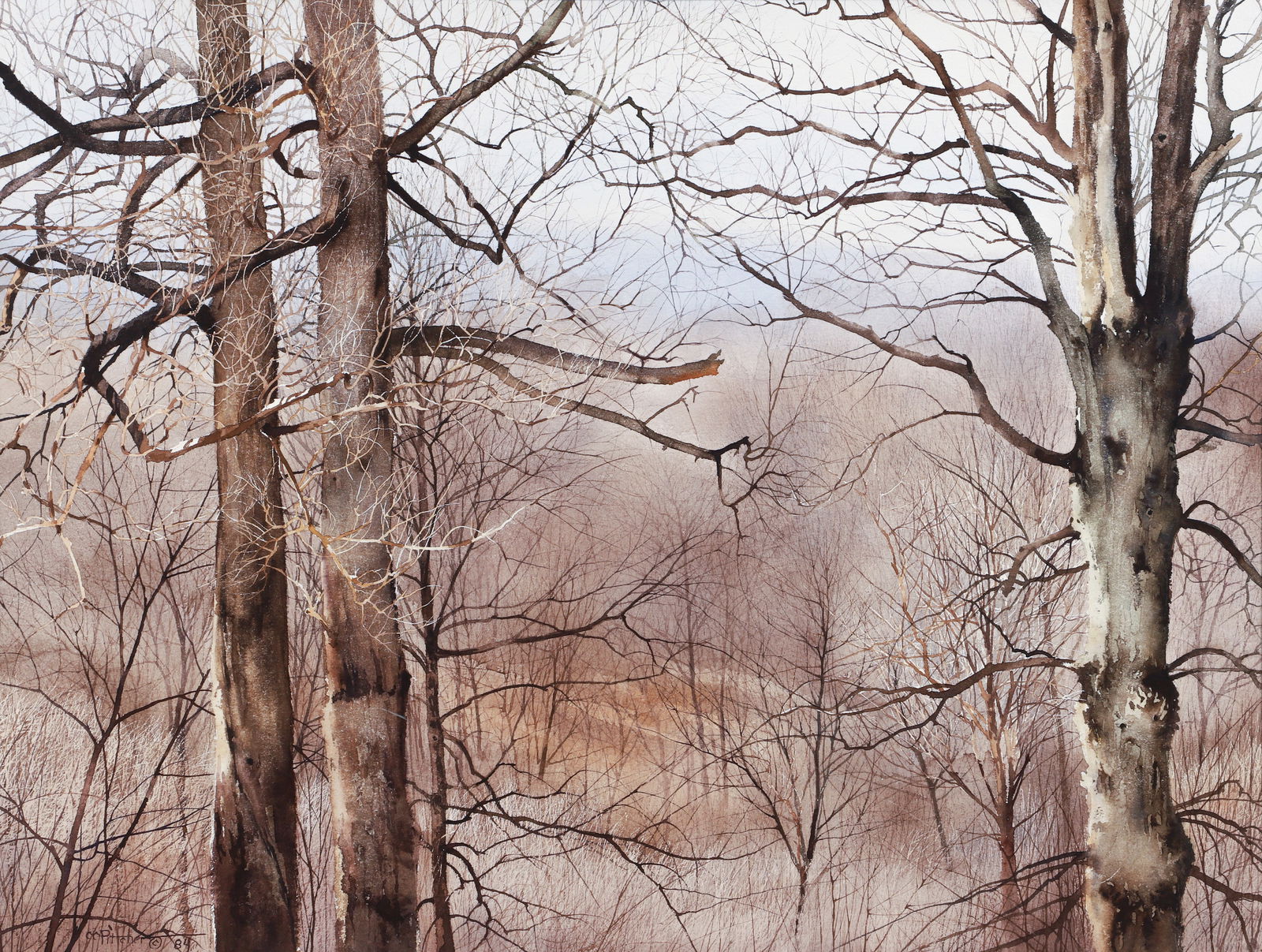 Charles Pitcher 1984 watercolor Laurel Oaks III: Pitcher, Charles (Charlie) (American/Western PA, 1927-2009), Laurel Oaks III, 1984, watercolor, 22 x 29 inches, signed, dated, copyrighted lower left, framed measuring 32.5 x 38.5 inches