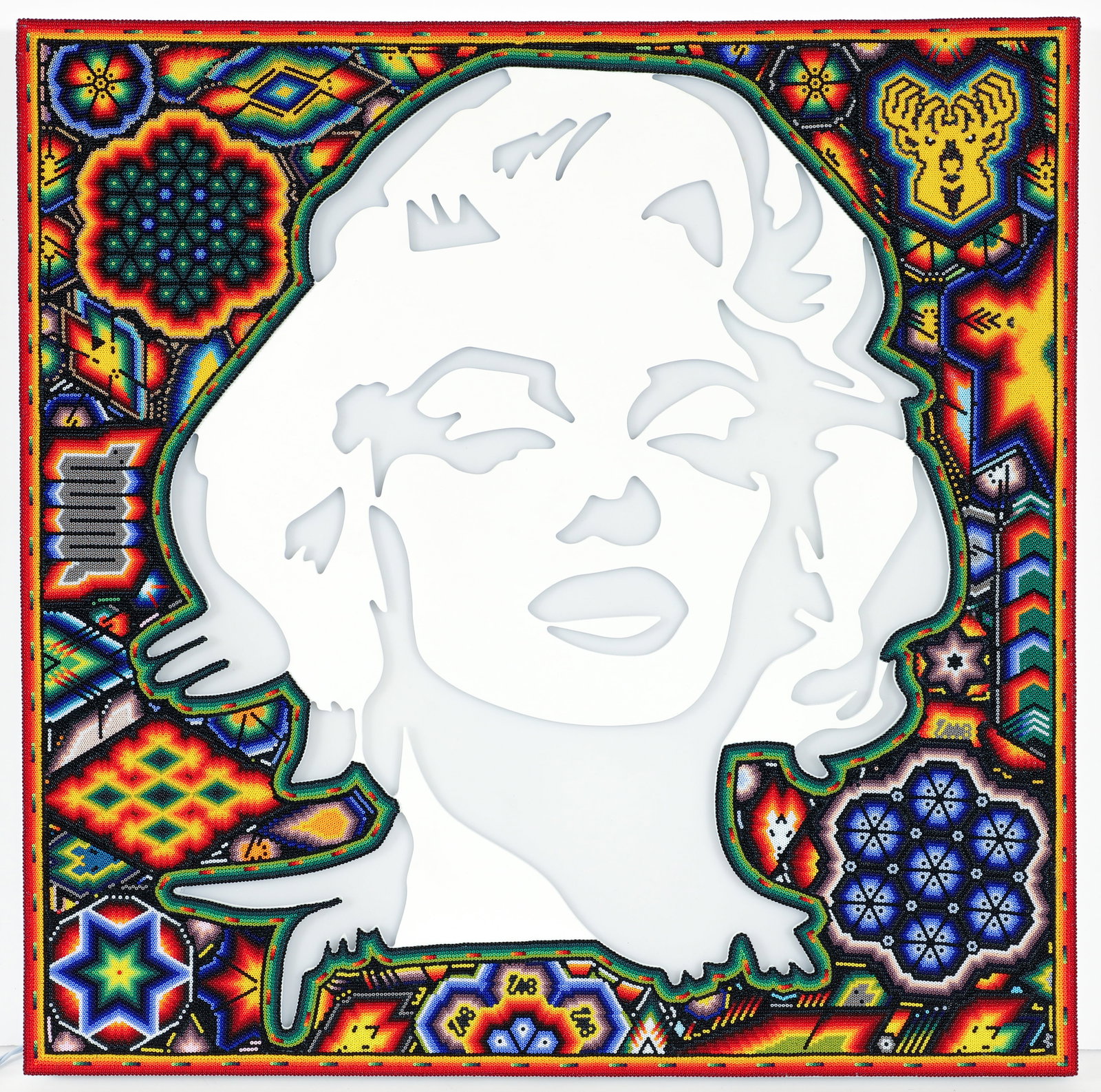 Chroma Beaded Light Box Marilyn Monroe 2025: Chroma aka Wolfryd, Rick (American/living in Mexico, b. 1953), We Are All of Us Stars - Marilyn Monroe, 2025, color beaded 3D light box sculpture in Huichol style, signed, dated, and annotated TP(.000