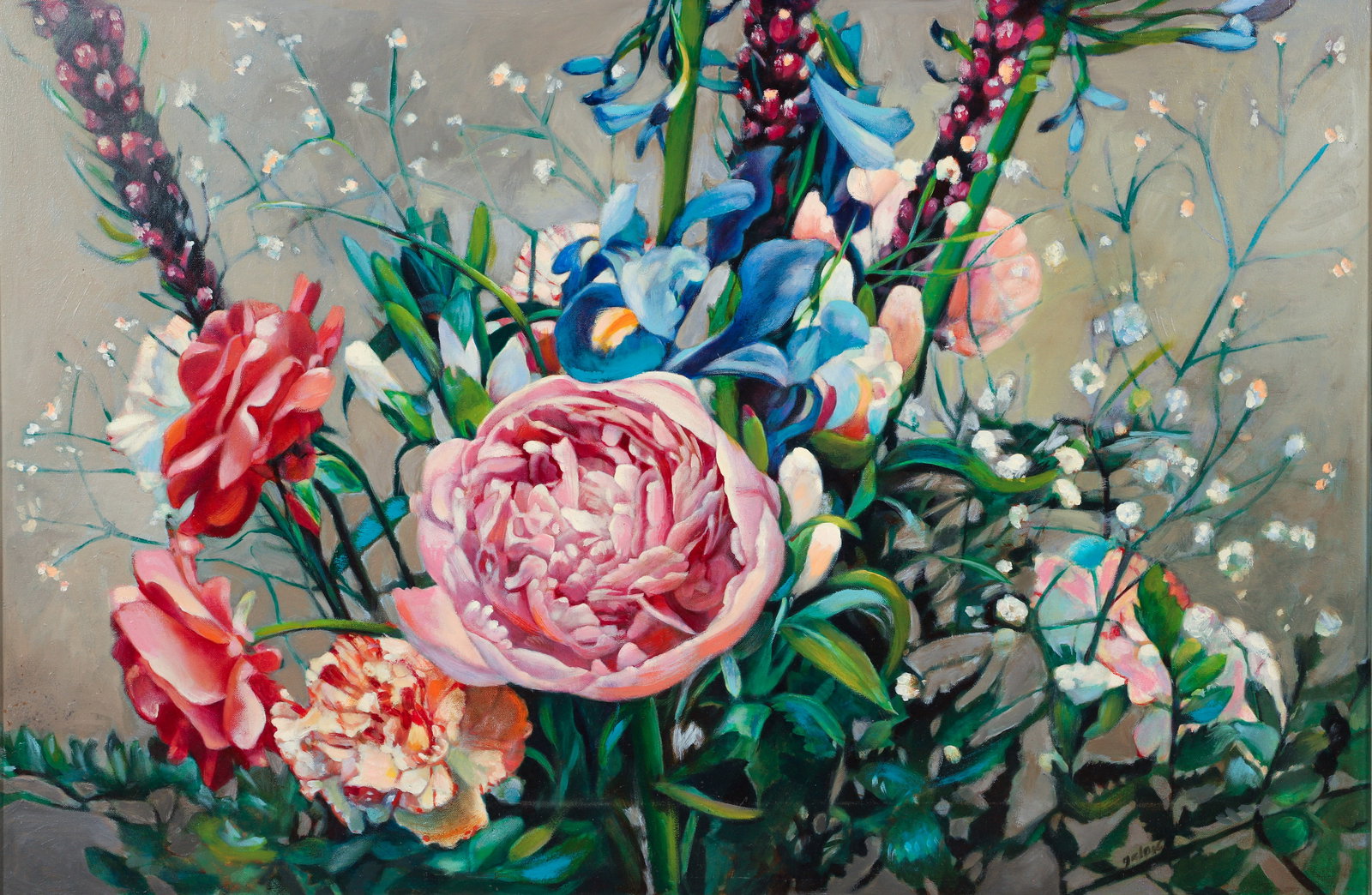 Grace Clark oil painting Peonies and Roses: Clark, Grace Runnette (American, Western Pa. 1939-2025), Peonies and Roses, oil on canvas, 24 x 36 inches, framed measuring 25 x 37 inches, Provenance: The Estate of The Artist