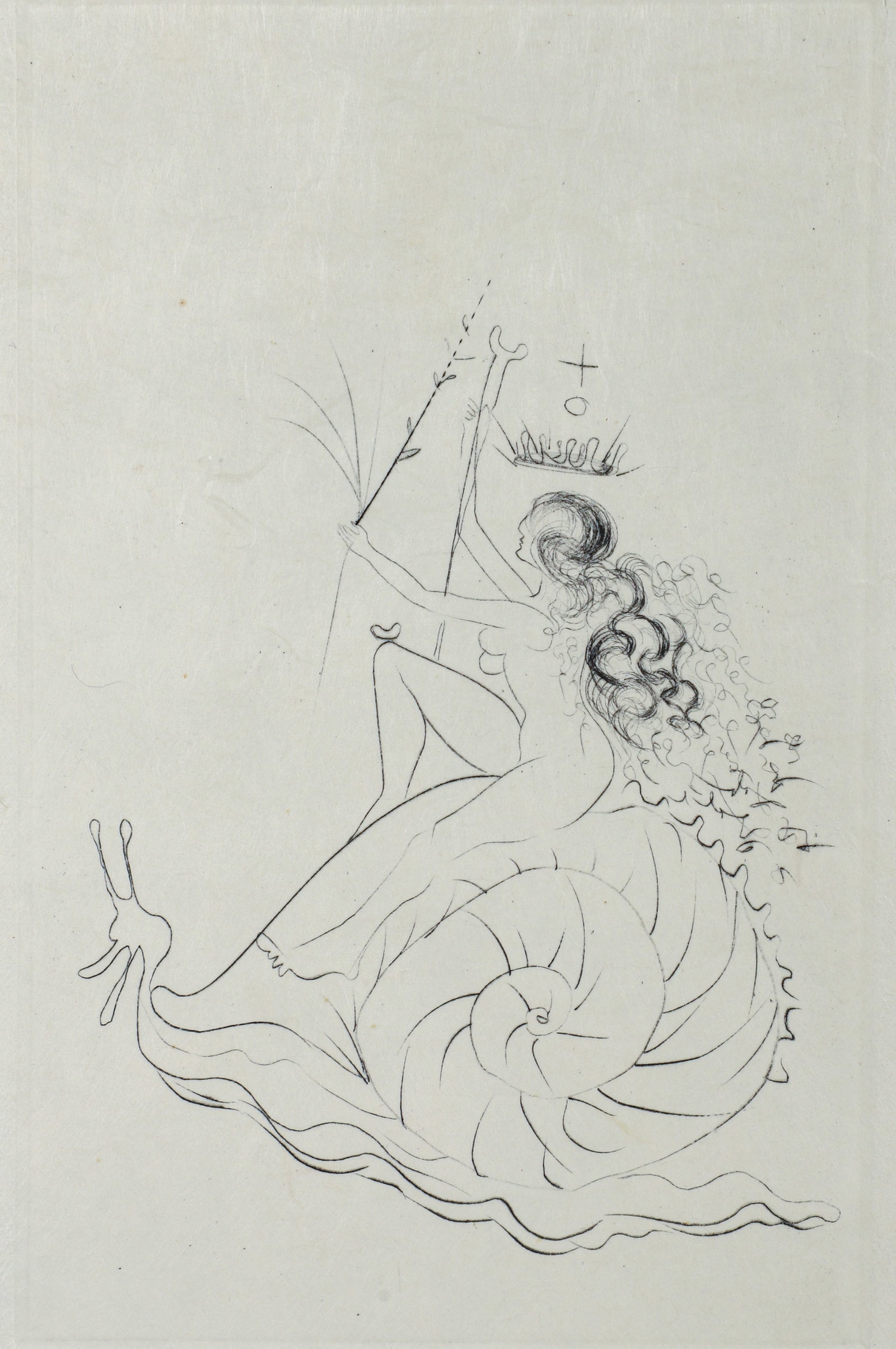 Salvador Dali Escargot The Snail Signed Etching: Dali, Salvador (Spanish, 1904-1989), L'Escargot [The Snail], 1970, etching on handmade paper, signed and numbered I/XXV in pencil, impression size 7.25 x 4.5 inches, full sheet 14.5 x 11 inches, frame