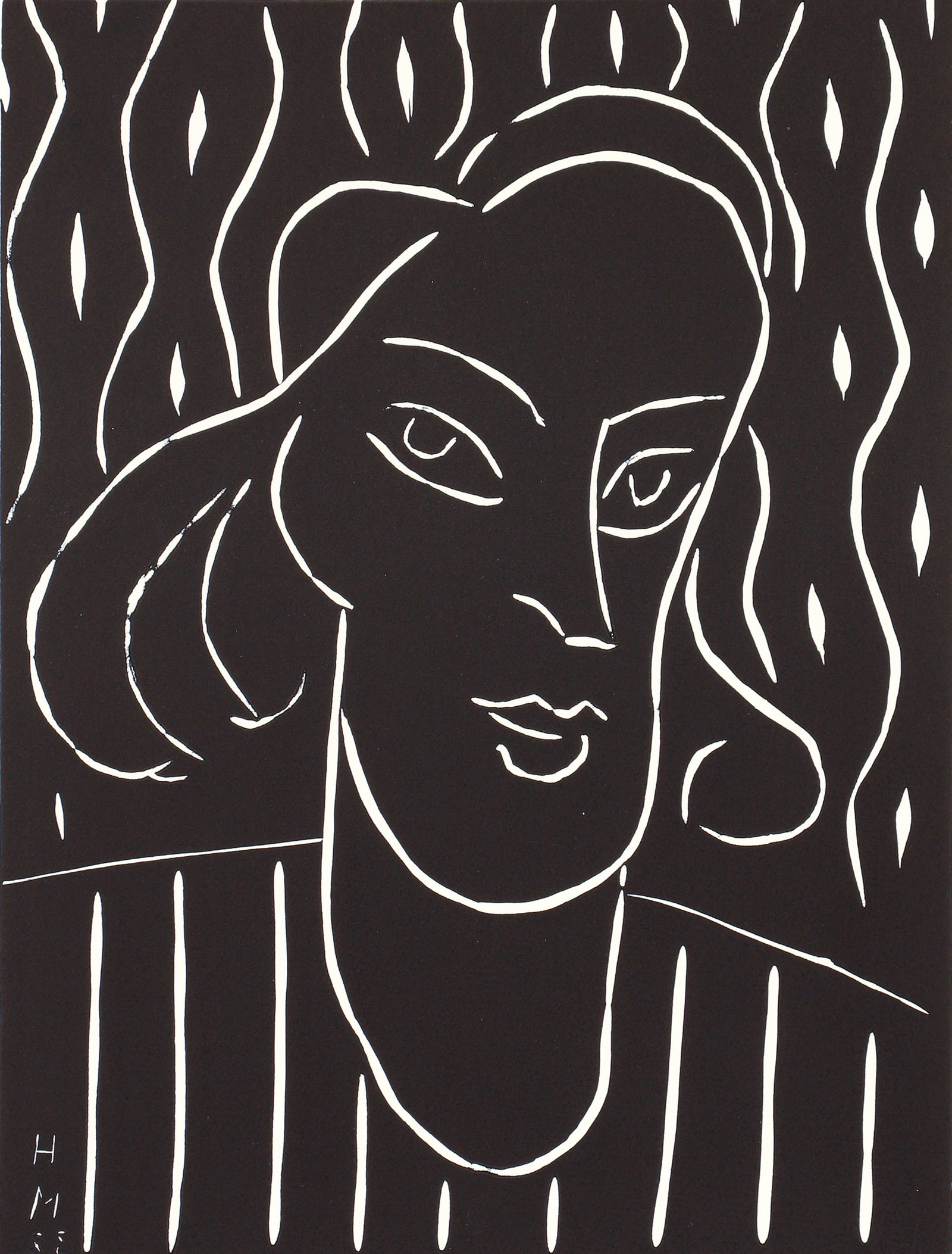 Henri Matisse linocut Teeny 1959 edition: Matisse, Henri (French, 1869-1954), Teeny (Duthuit #723), originally 1938, this edition printed in 1959, linocut in black ink, image size 11.75x 8.8 inches, unframed. This work is from the edition of 