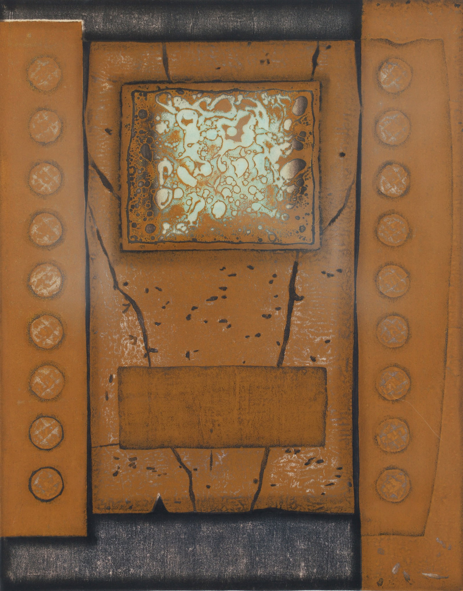 Hiroyuki Tajima 1977 color woodblock Yellow Remembrance C: Tajima, Hiroyuki (Japanese, 1911-1984), Yellow Remembrance C, 1977, woodblock print in colors, 21.5 x 17.75 inches, pencil signed, dated, numbered 30-5, and titled along the lower margin, framed measu