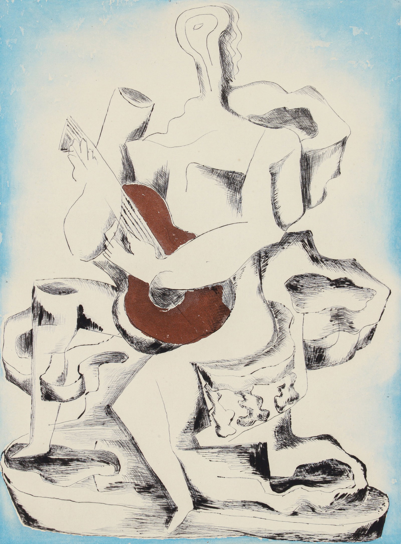 Ossip Zadkine Woman Playing Guitar 1962 Signed Etching: Zadkine, Ossip (Russian/French, 1890-1967), Woman Playing Guitar [Femme a la Guitarre], 1962, etching in colors, signed, dated and numbered 75/90 in pencil to the lower margin, 21 x 15. inches, full m