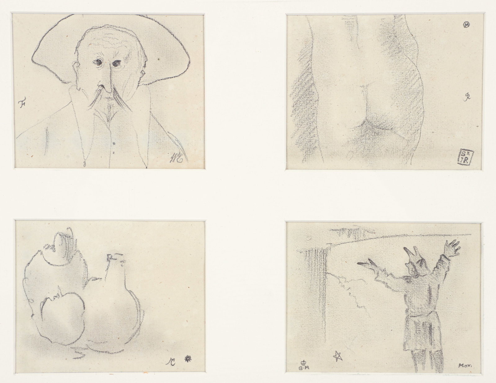 4 Humorous Pencil Drawings on Paper by an Unknown Artist (1 of 3)