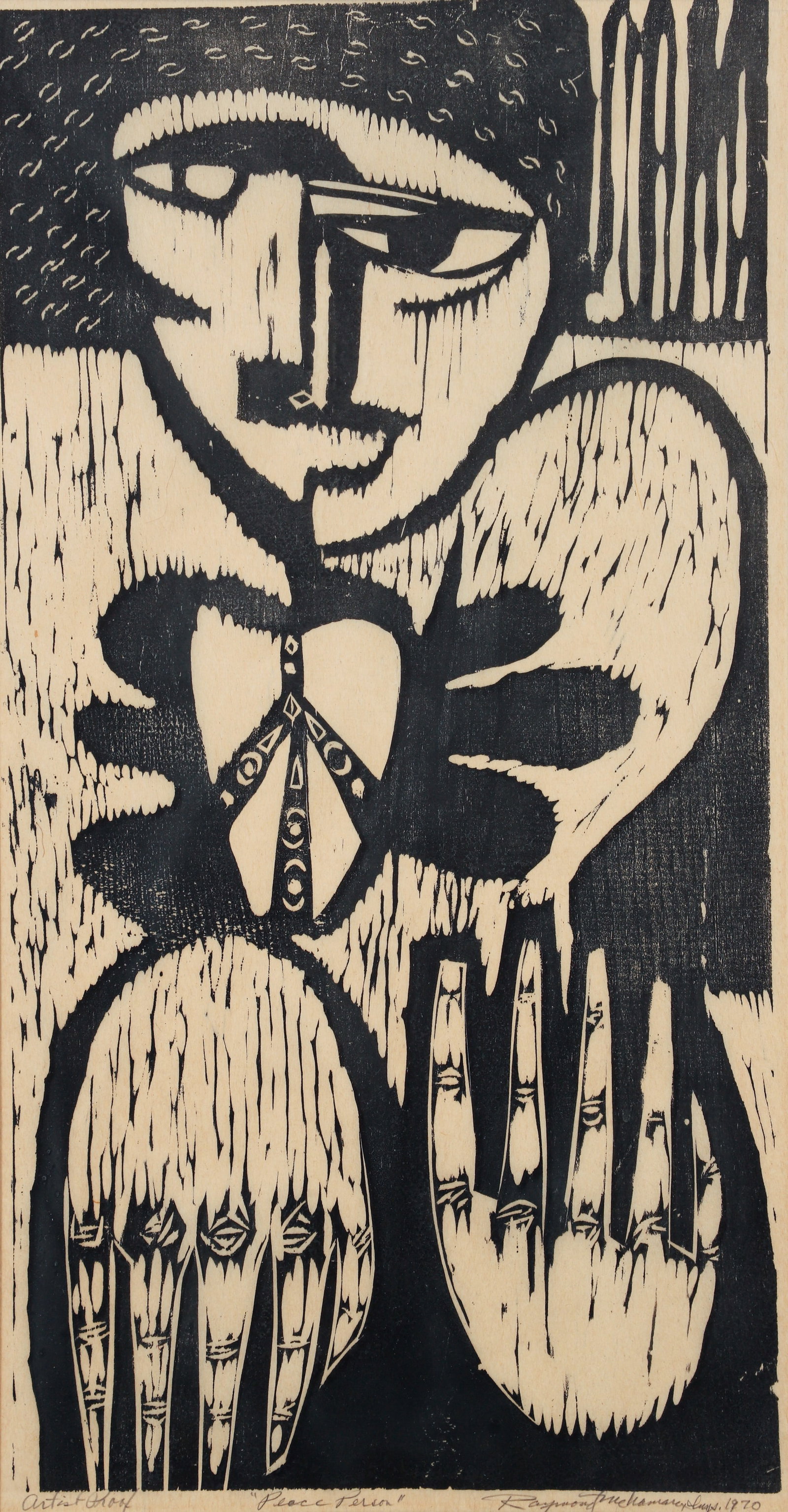 Peace Person 1970 Woodcut on Paper Signed Illegibly (1 of 3)