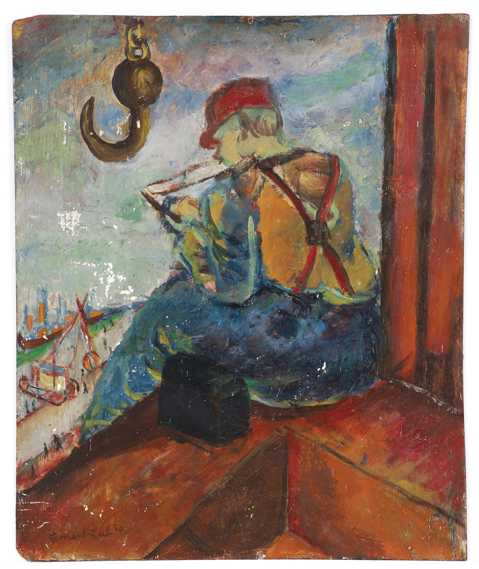 Leonard Lieb Pittsburgh Worker on Break 1940 Oil on Board (1 of 3)