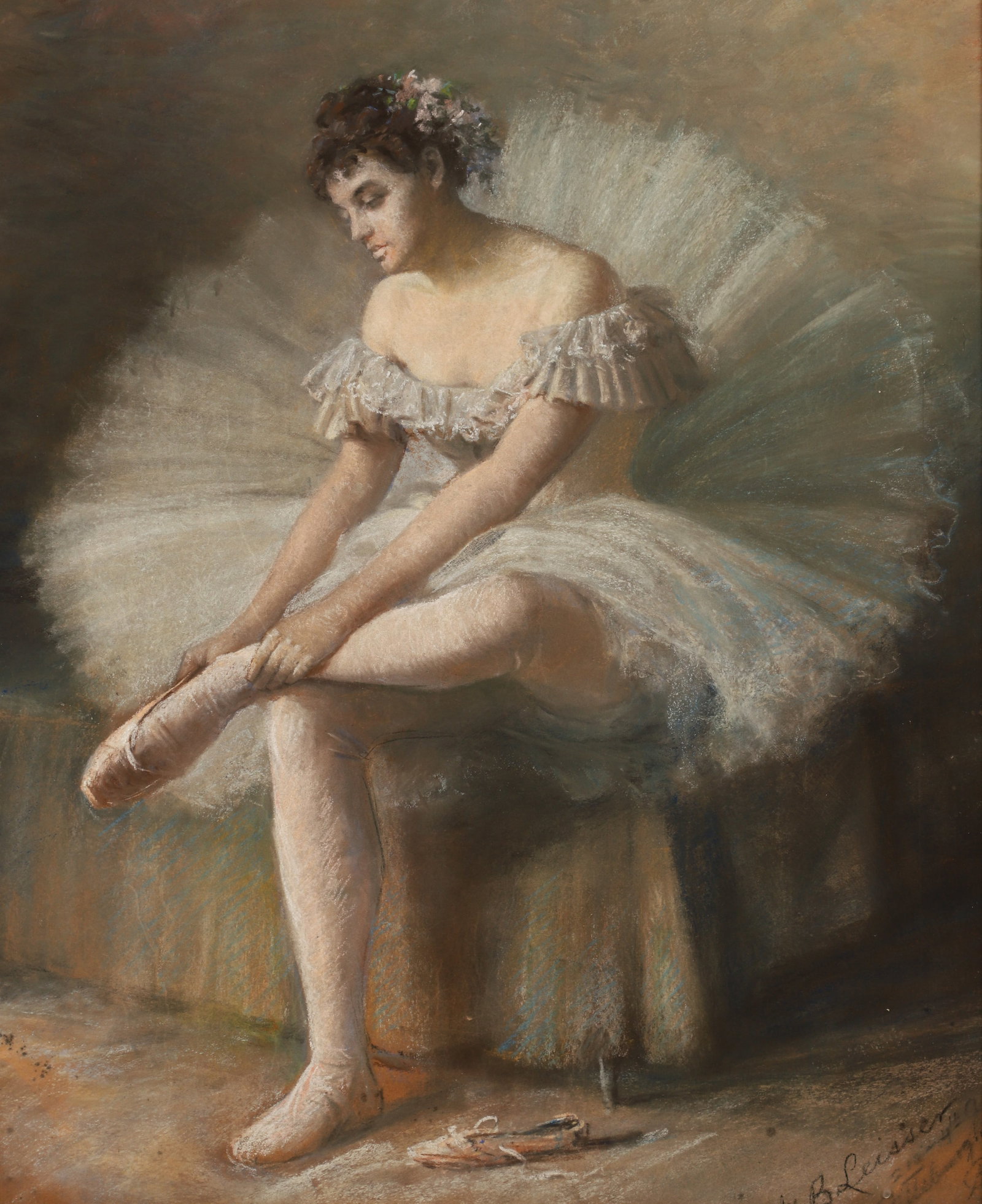 Martin Leisser Pastel Ballet Dancer: Leisser, Martin (Pittsburgh/American, 1846-1940), Ballet Dancer, circa 1896, pastel, 27 x 22 inches, signed, dated and inscribed Pittsburgh lower right. Provenance: Gillilands, Ligonier PA.