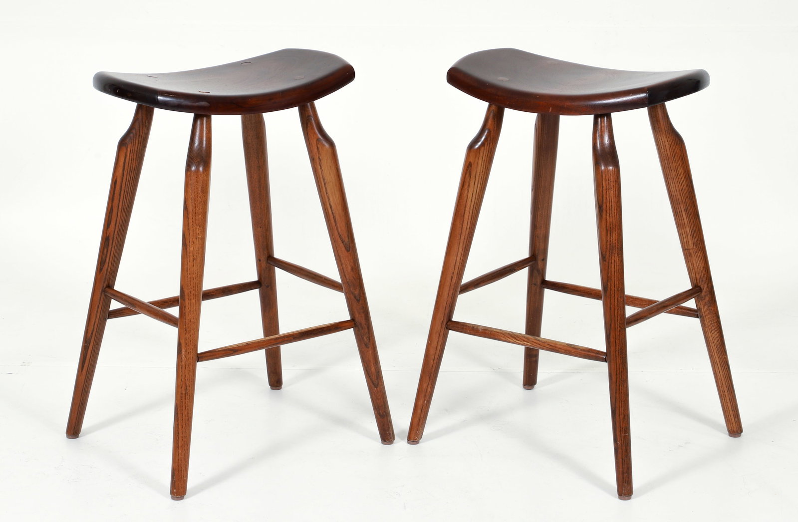 Pair of Stephen Swift Bar Stools in Cherry and Ash: Pair of Stephen Swift (American/New England, Contemporary) The Swift bar stools in Cherry and Ash, American, late 20th/early 21st century. 26.5 x 17.5 x 15.25 inches.