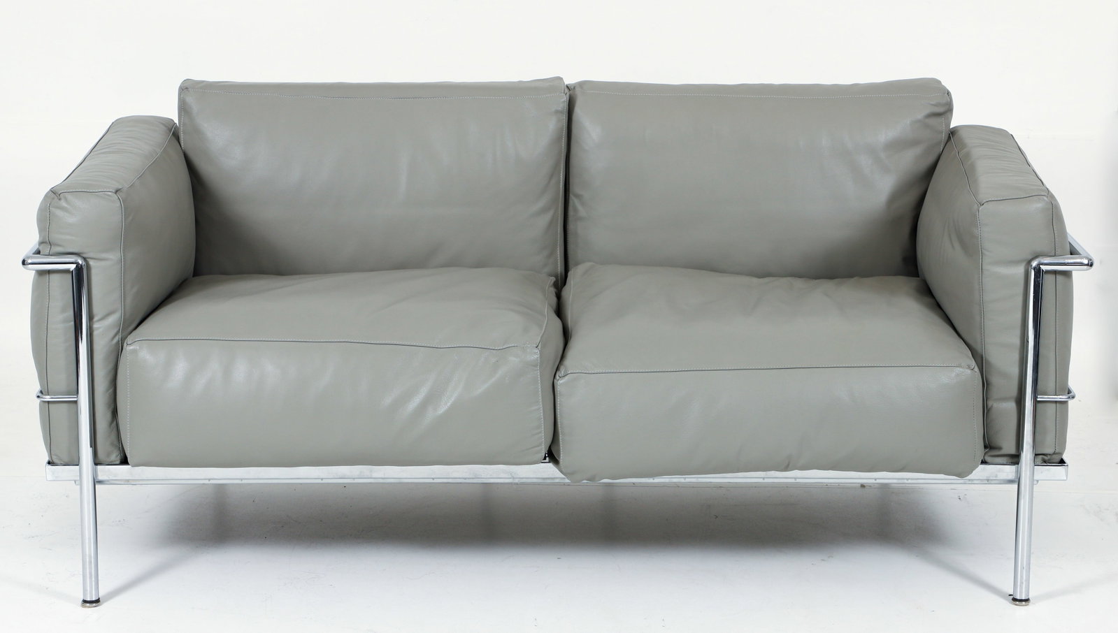 Le Corbusier Style LC 2 Petit 2-Seat Grey Leather Sofa (1 of 6)