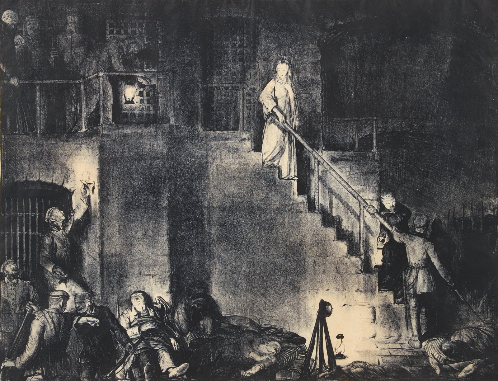 George Bellows Murder of Edith Cavell 1918 Lithograph Signed: Bellows, George Wesley (American, 1882-1925), Murder of Edith Cavell, 1918, lithograph, signed, titled and numbered 95 (from the edition of 99) in pencil to the lower edge, image size 18.5 x 24.25 inc
