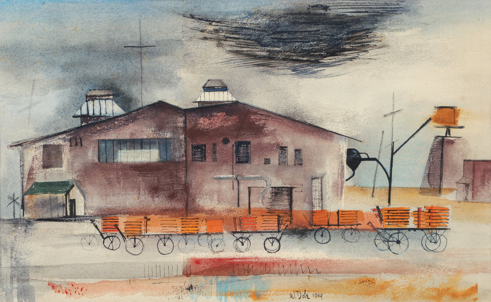 William Dole 1949 Watercolor From the S.P. Station (1 of 3)