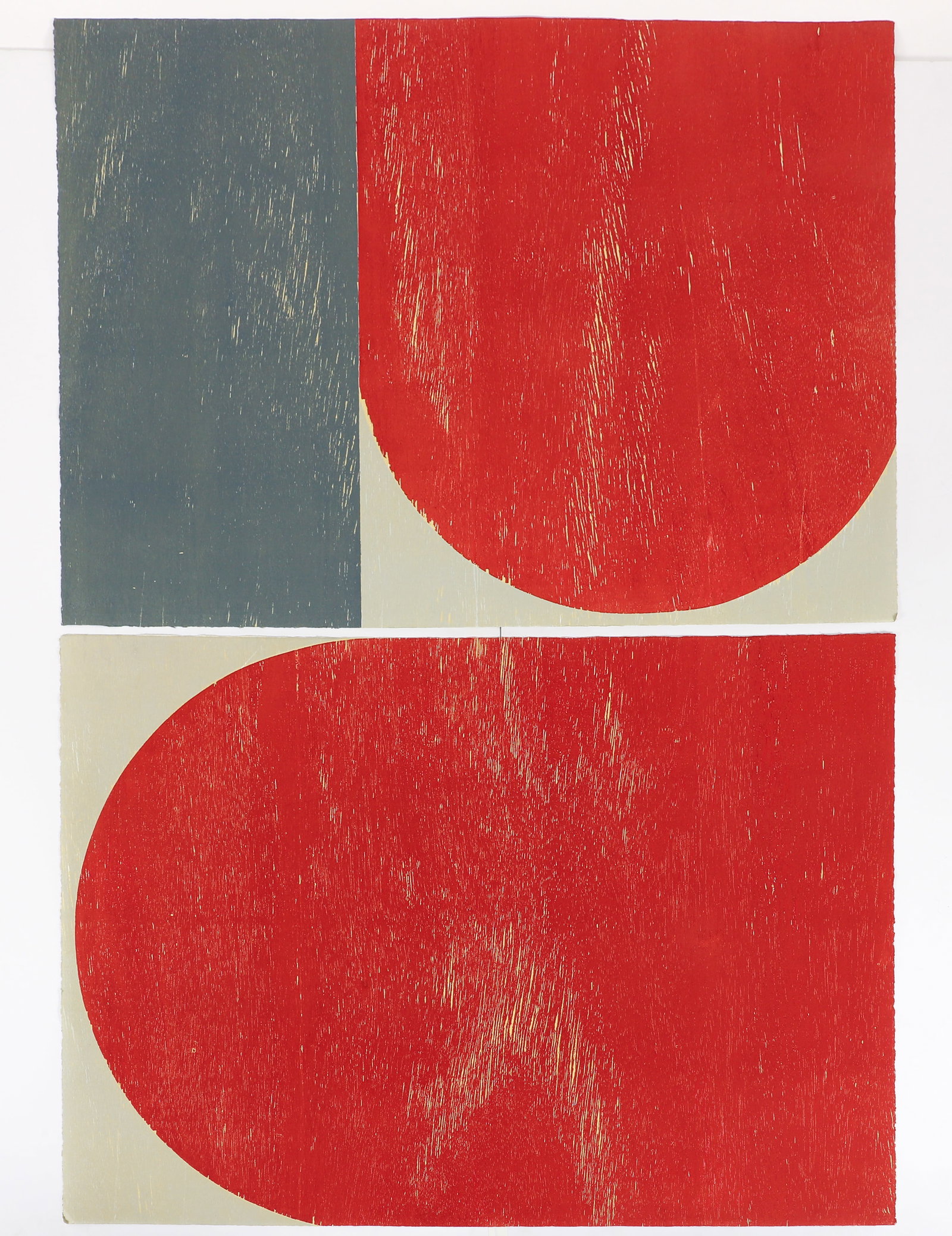 Richard Gorman woodblock diptych Big Red 2005: Gorman RHA, Richard (Irish, 1946-2026), Big Red, 2005, color woodcut diptych, each sheet 29.5 x 42 inches, pencil signed, titled, and numbered 7/40 on the reverse of panel B, unframed.