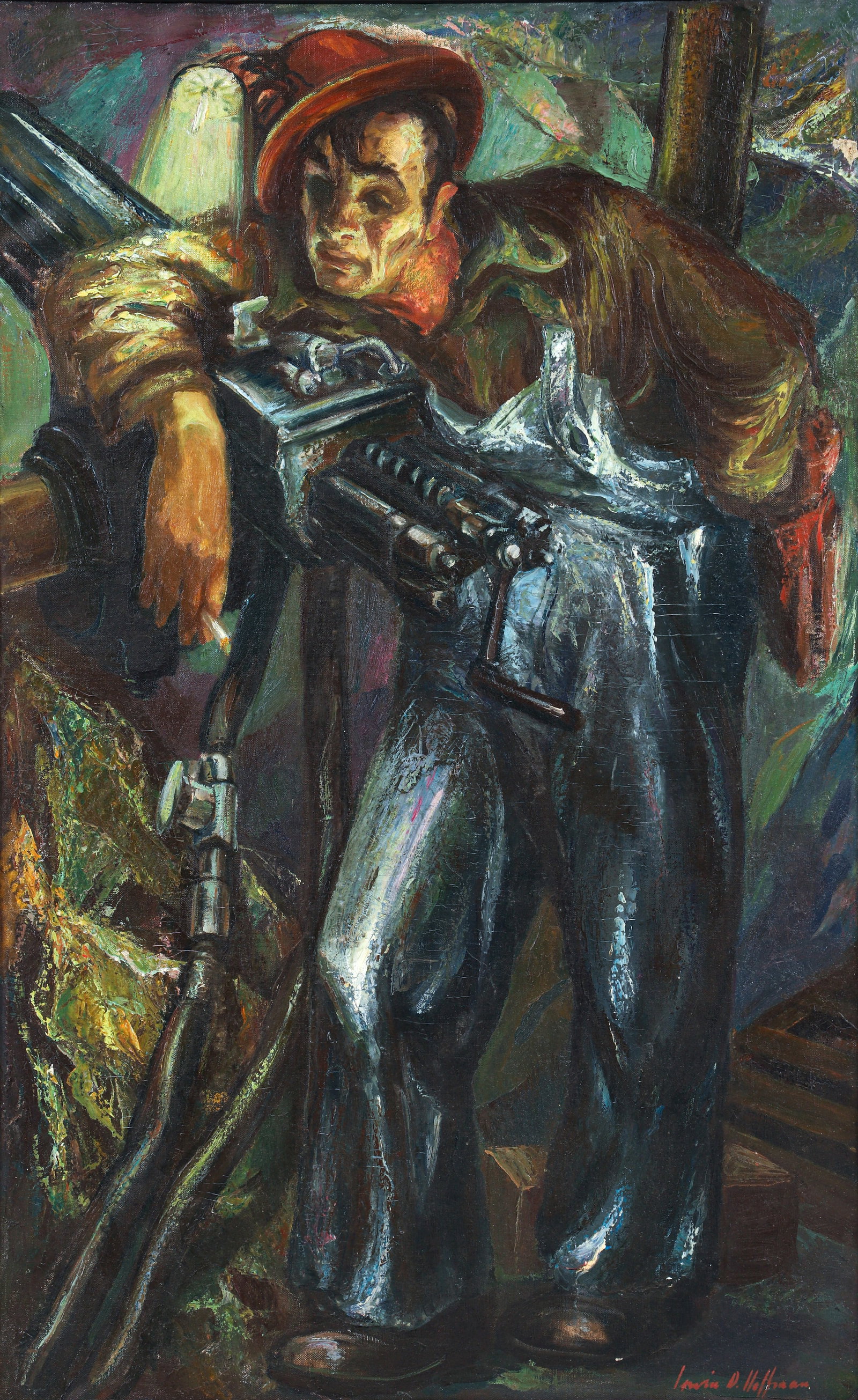 Irwin D. Hoffman Coal Miner's Break WPA Era Oil on Canvas: Hoffman, Irwin D. (American/Boston, 1901-1989), Coal Miner's Cigarette Break, undated, c.1930s, oil on canvas, signed lower right, 38 x 24 inches, in a newer black painted wood frame 44.5 x 30.5 inche