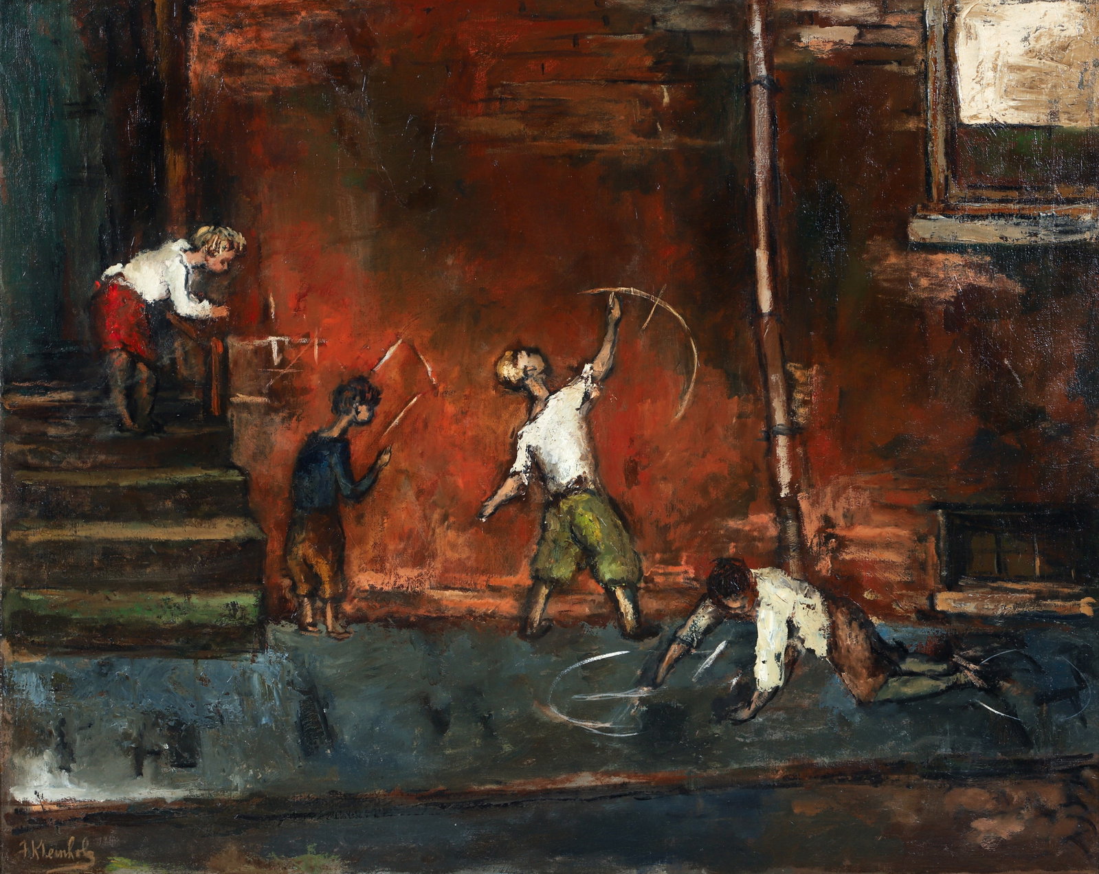 Frank Kleinholz Oil Ptg Abstractionists, Exhibited Carnegie Museum 1941: Kleinholz, Frank (American, 1901-1987), Abstractionists, 1941, oil on canvas, relined, signed lower left, 24 x 30 inches, in a carved wood frame 32 x 38 inches. Exhibited: Directions in American Paint