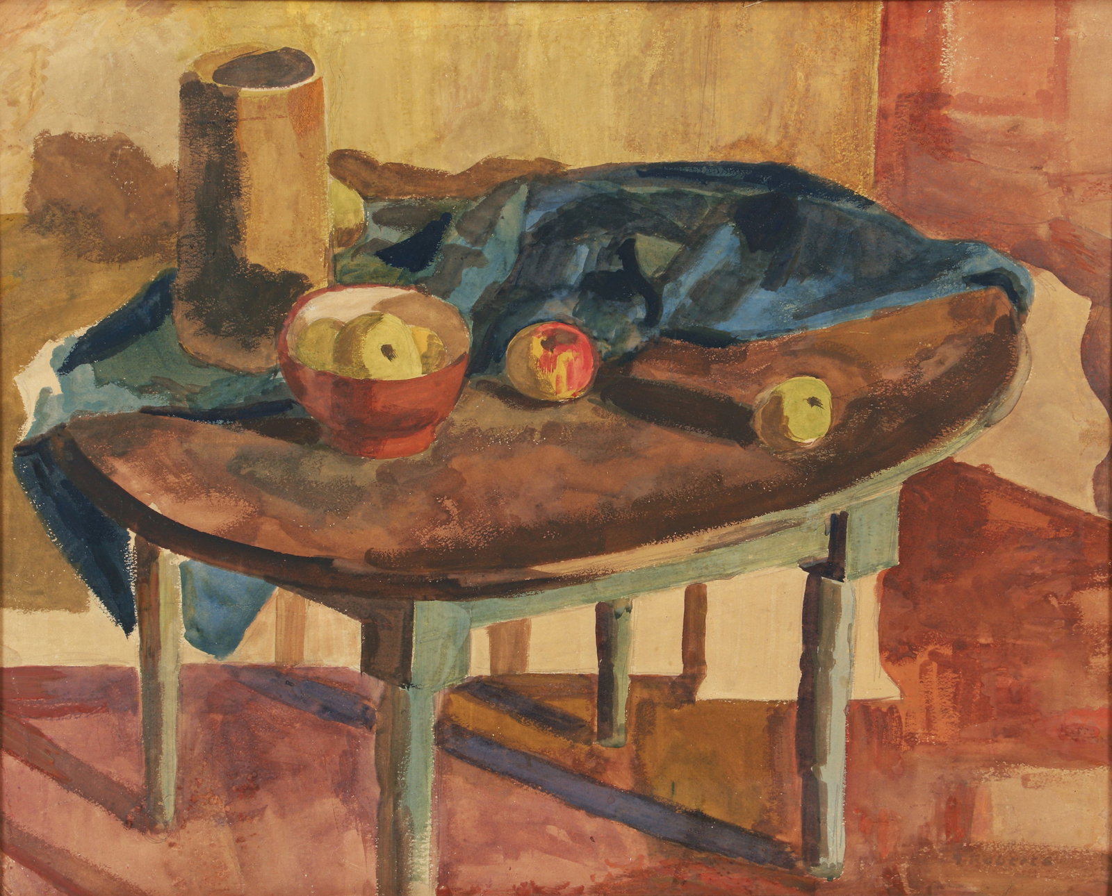 William Goodridge Roberts Watercolor Still Life 1932: Roberts, William Goodridge (Canadian/Quebec, 1904-1974), Sill Life, 1932, watercolor on paper, signed at lower right. 20 x 24.5 inches, behind glass, and in a 30.25 x 35.25 inch framed, linen lined. A