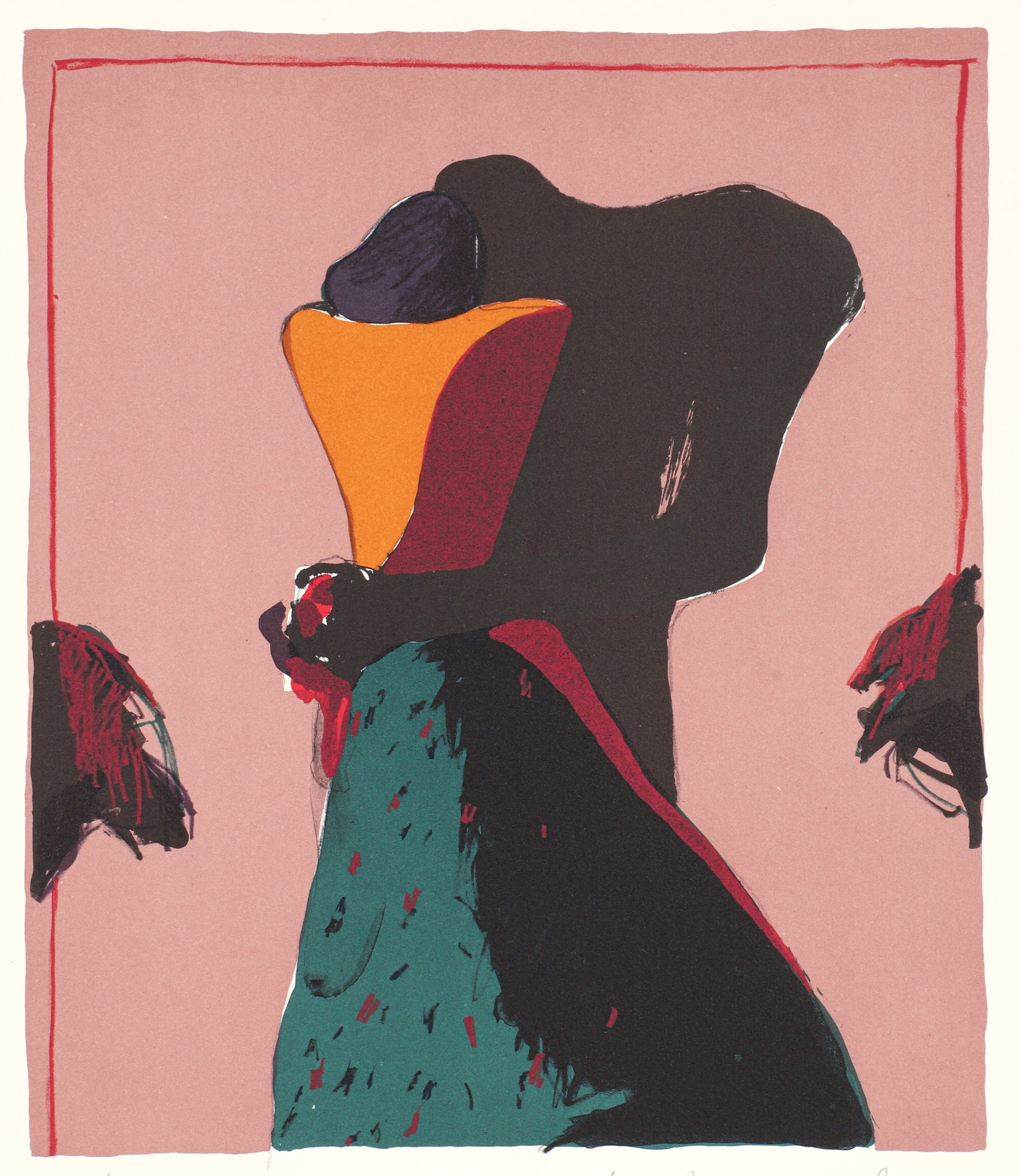 Fritz Scholder orig litho Monster Love, Dream C: Scholder, Fritz (Native American, 1937-2005), Monster Love - Dream C, 1982, color lithograph on cream paper, signed and numbered 68/150 in pencil to the lower edge, image size 11.5 x 9.75 inches, full
