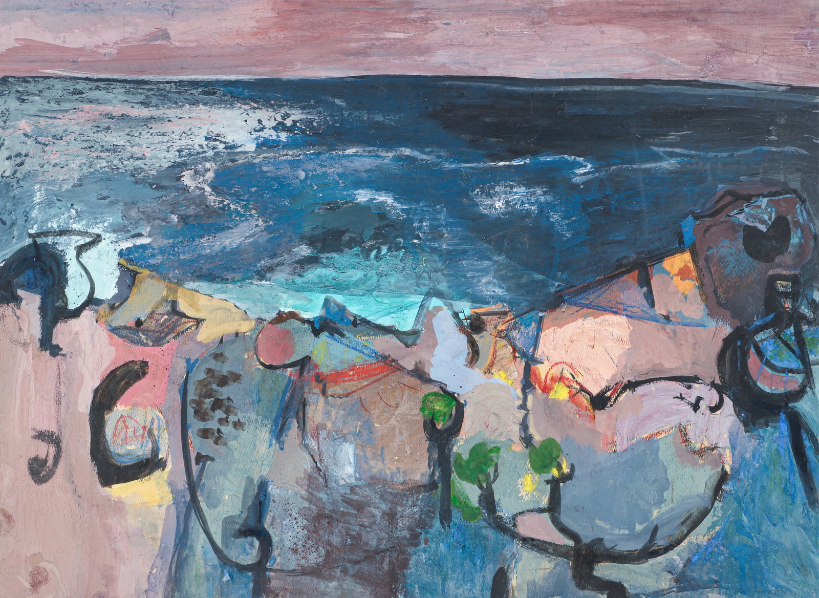 Morris Shulman 1950 Work on Paper Rocks and Sea (1 of 4)