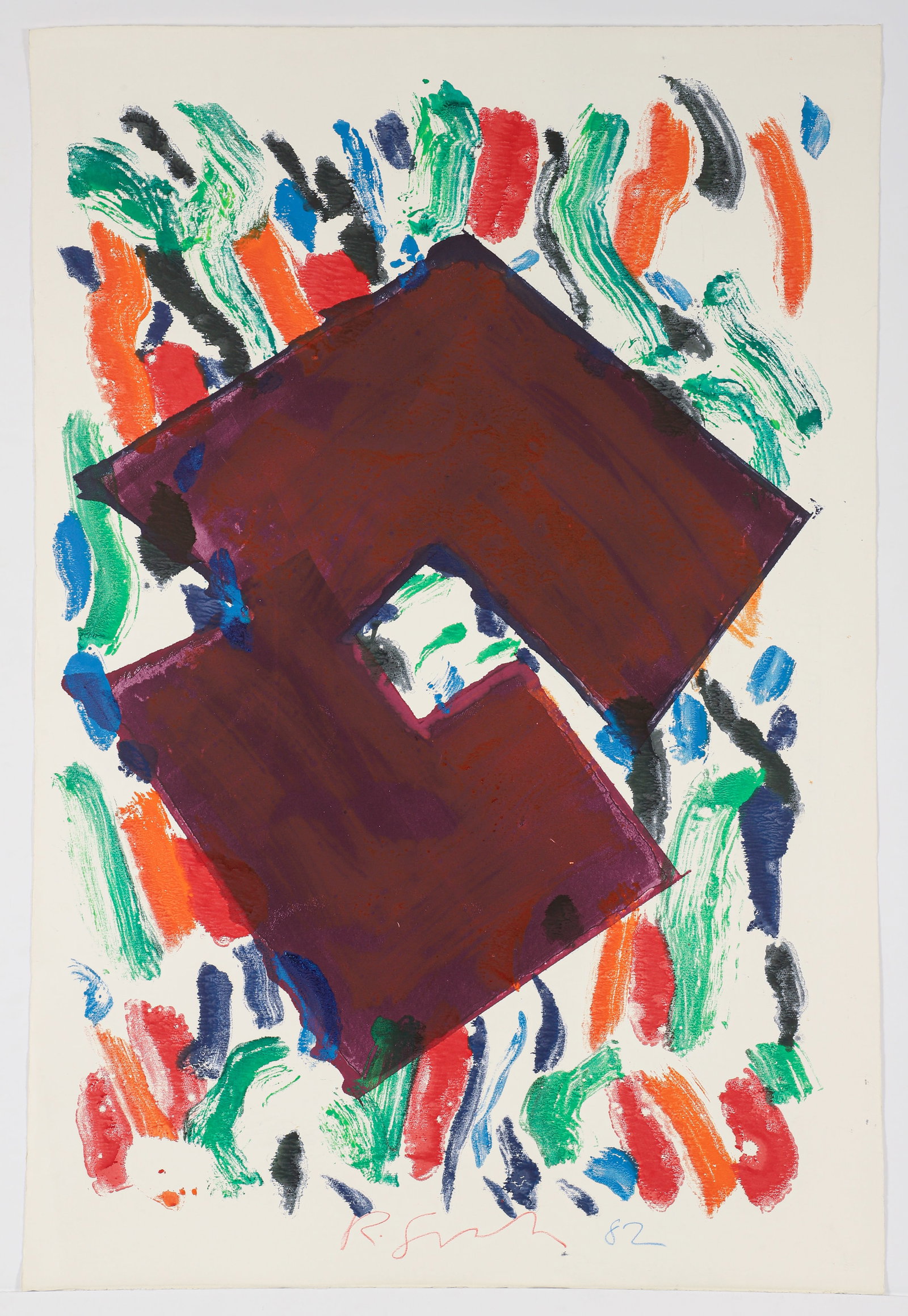 Richard Smith 1982 Untitled Mixed Media Monoprint On Paper (1 of 2)