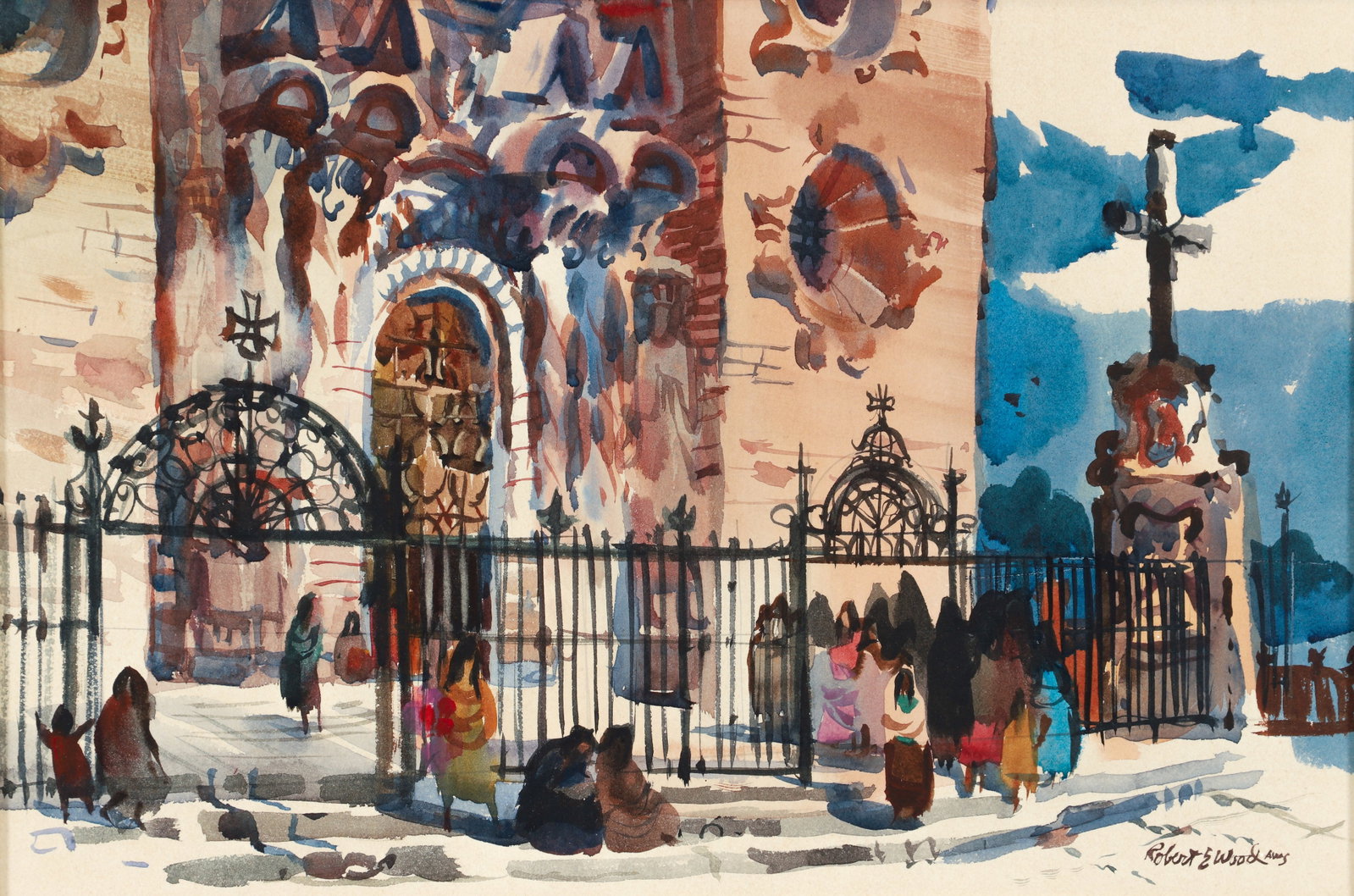 Robert Earle Wood Watercolor Cathedral Steps Taxco Mexico (1 of 4)