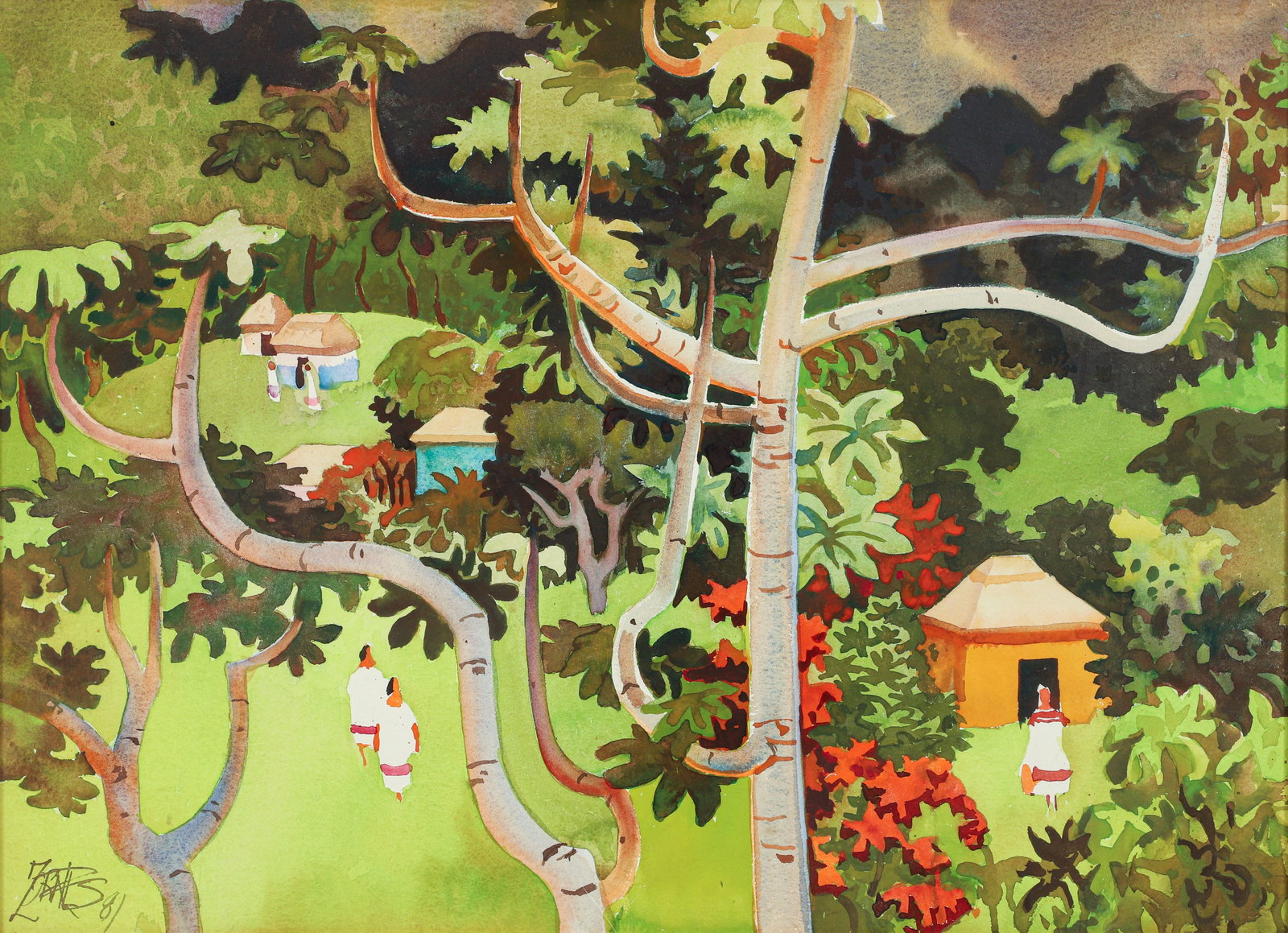 Milford Zornes Palenque Mexican Village Work on Paper 1981 (1 of 3)