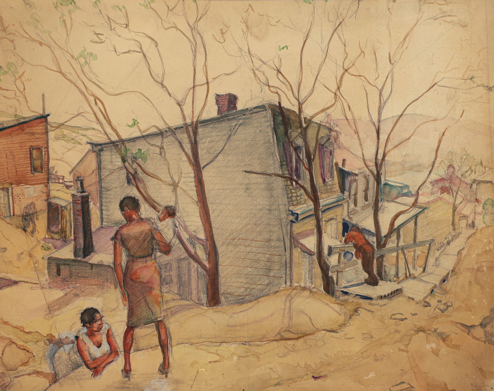 Samuel Filner Rare Social Realist Watercolor 1933 (1 of 3)