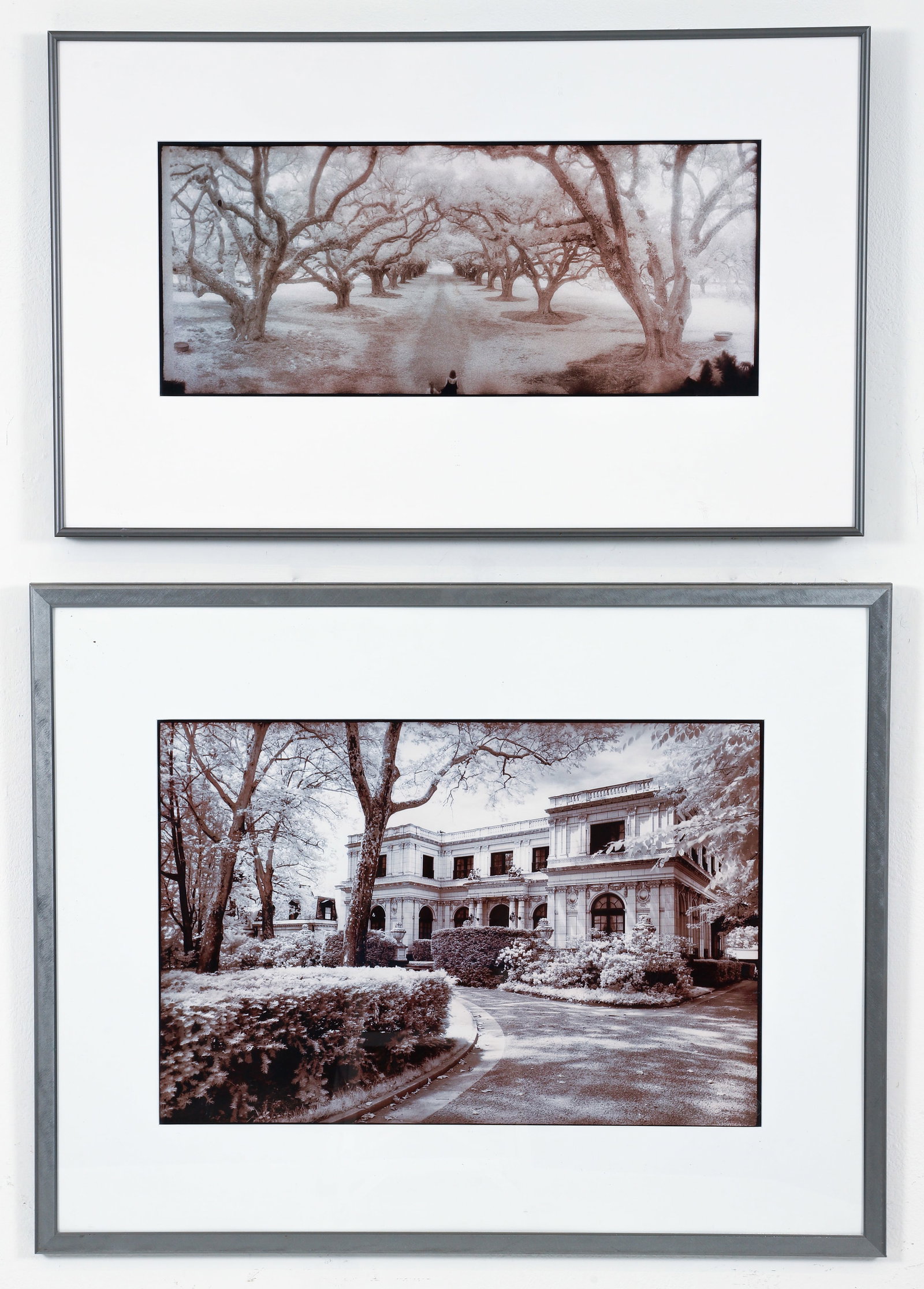 Pair of Aaronel deRoy Gruber Infared Photographs: Gruber, Aaronel deRoy (American/Pittsburgh, 1918-2011), Pair of Infared Photographs: Mansion (The Hillman House, 5th Avenue, Pittsburgh), 1996, and Down the Lonely Road, undated, infrared custom toned