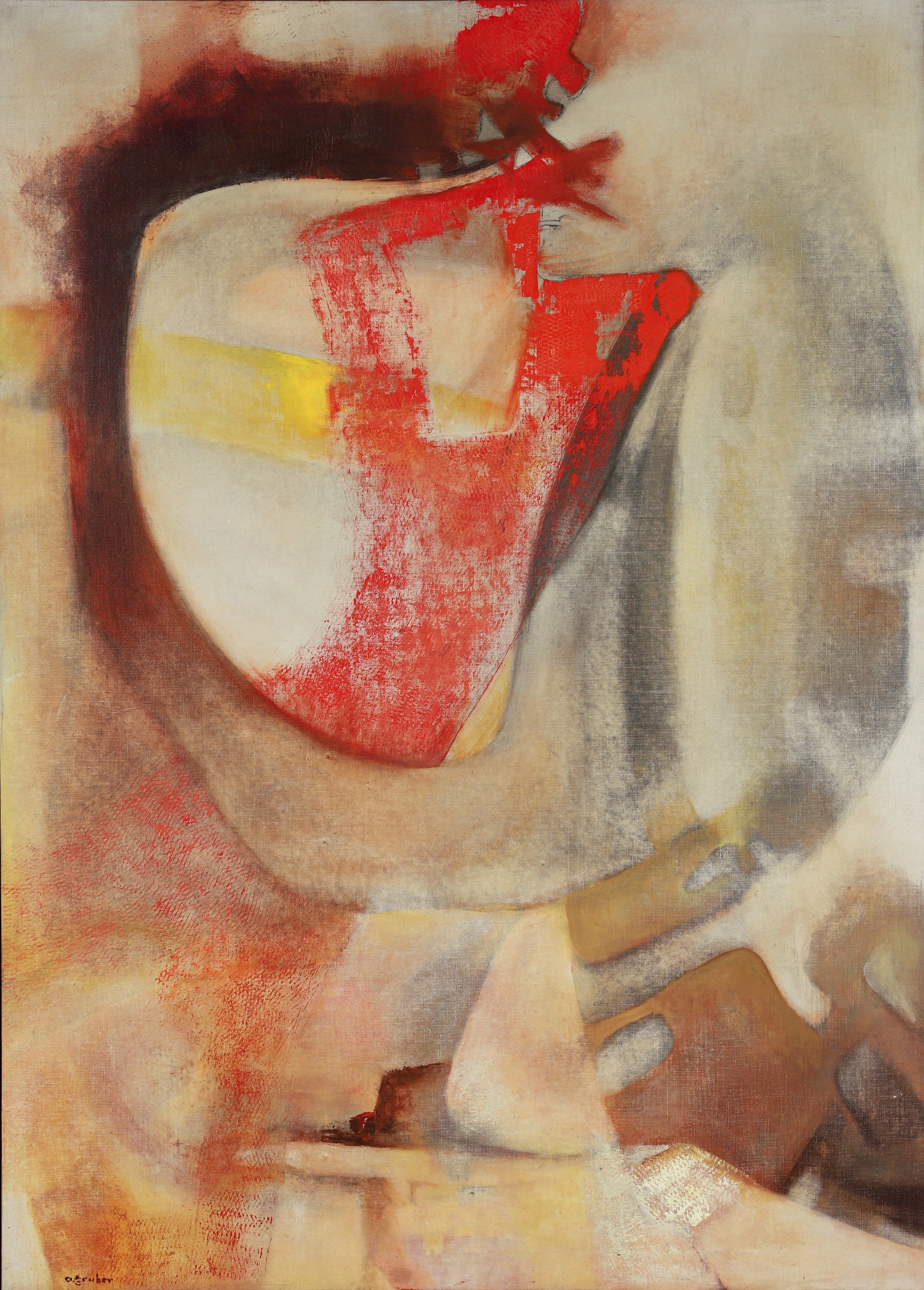 Aaronel deRoy Gruber Abstraction Oil on Canvas 1960s: Gruber, Aaronel deRoy (American/Pittsburgh, 1918-2011), Untitled Abstract, 1960s, oil on canvas, signed and dated at lower left. Canvas 50 x 36 inches. In a 51 x 37 inch frame. A rare example of Grube