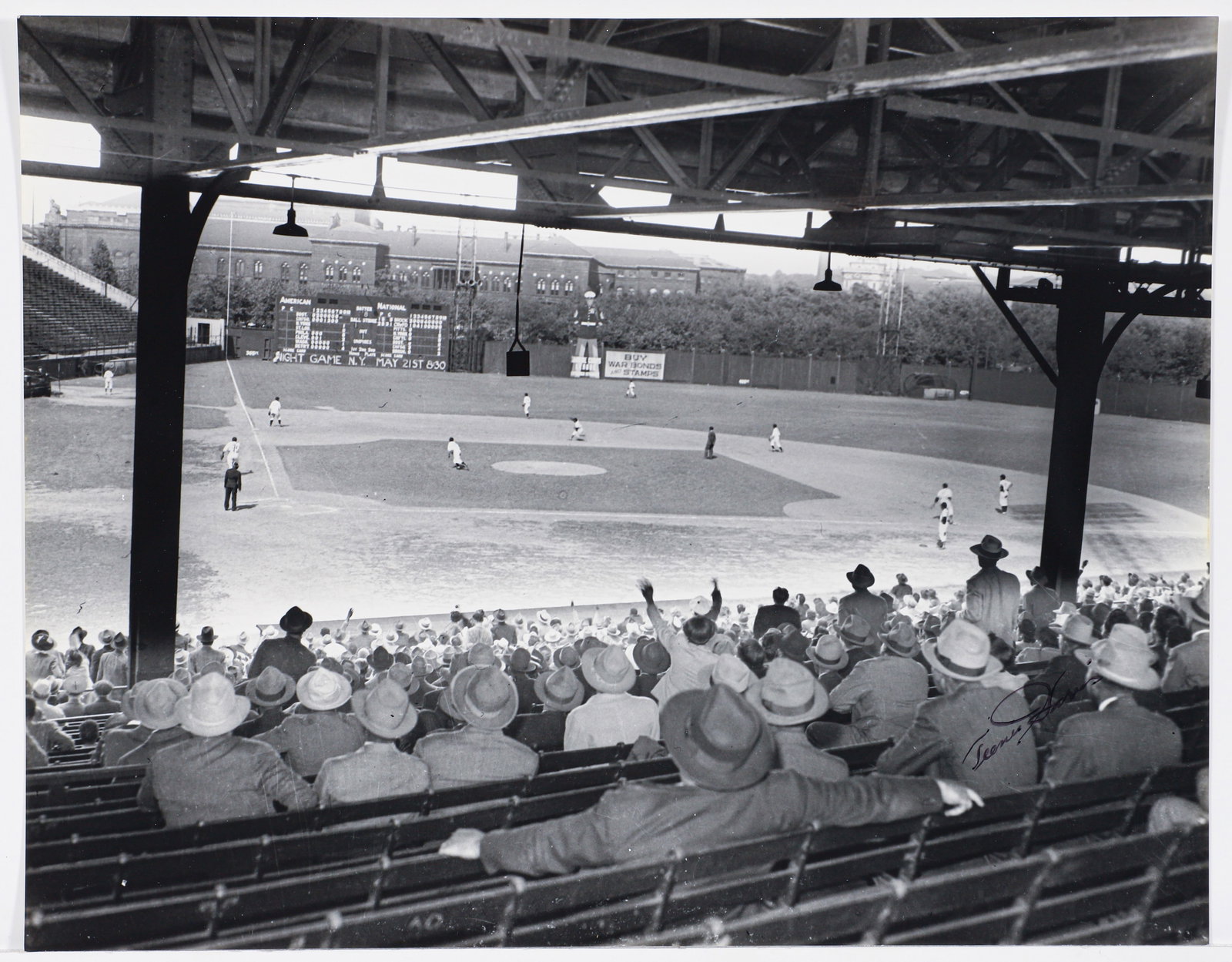 Charles Teenie Harris Signed Photo Forbes Field Crawfords Game 1945: Harris, Charles (Teenie) (African-American/Pittsburgh, 1908-1998), Negro League Baseball game between Brooklyn Brown Dodgers and Pittsburgh Crawfords, viewed from section 12 of Forbes Field stands, wi