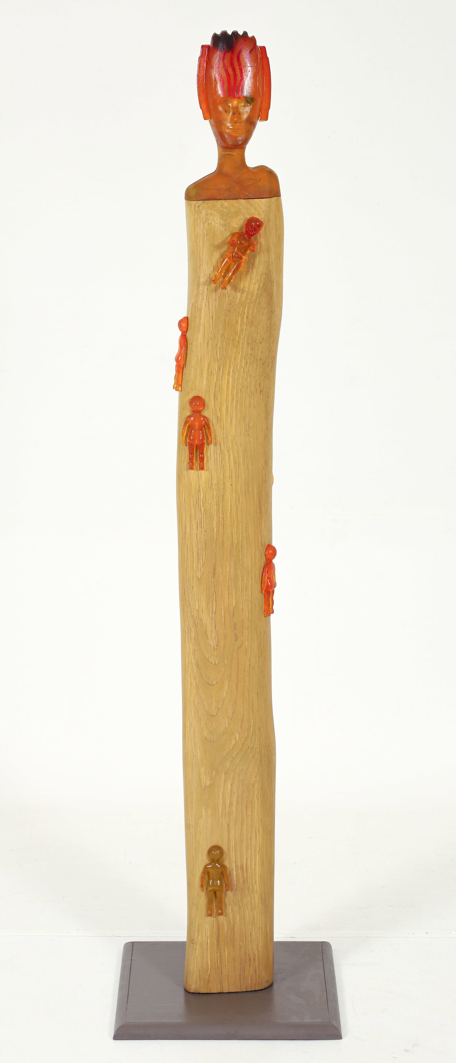 Adrienne Heinrich Prophet Messenger Totem Sculpture: Heinrich, Adrienne (American/Pittsburgh, 1937-2025), Prophet Messenger - Totem Sculpture, undated, apparently unsigned, wood with cast silicone, 56 inches tall. With painted wood base. Provenance: est