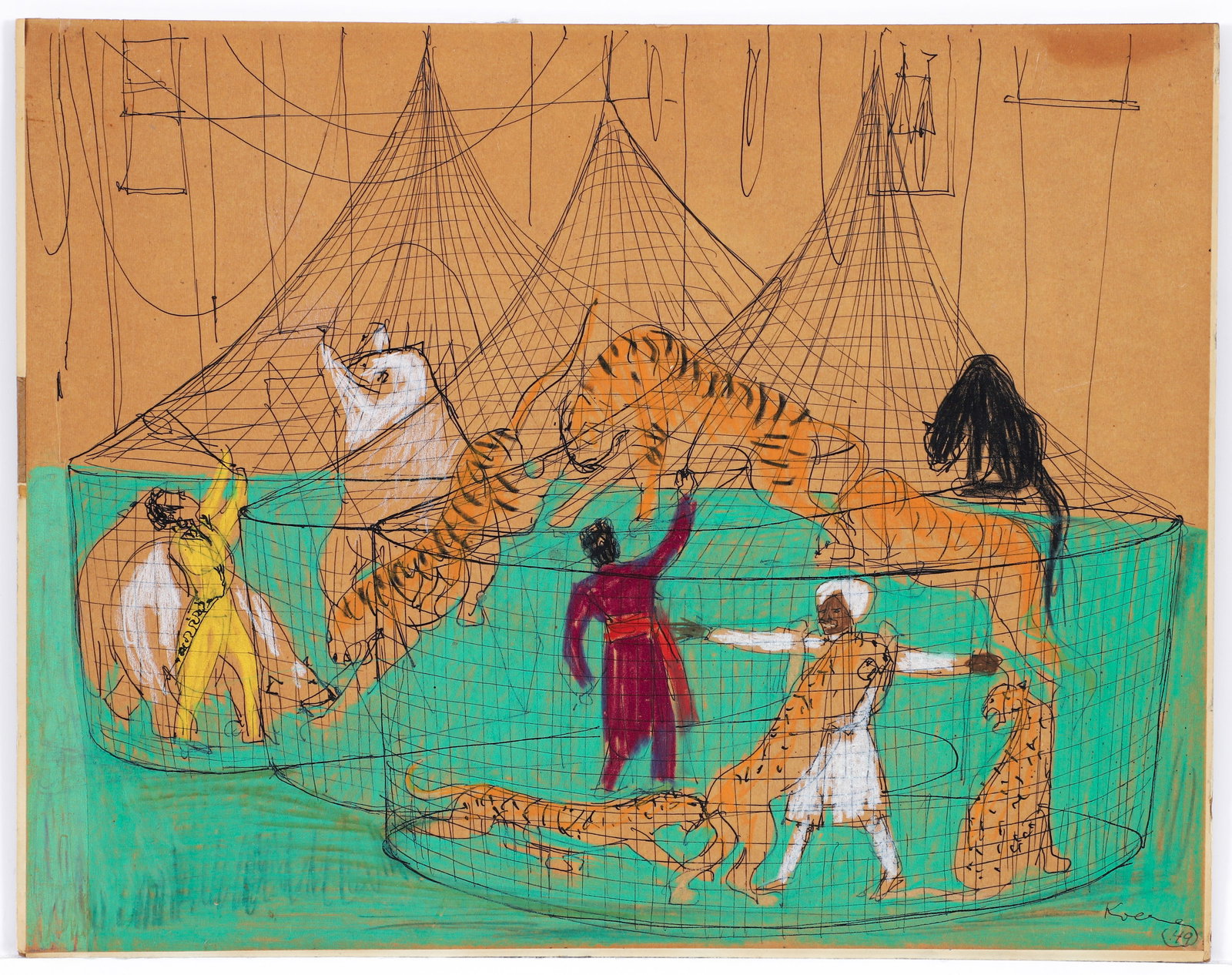 Henry Koerner Circus II Mixed Media Work on Paper 1949 (1 of 3)