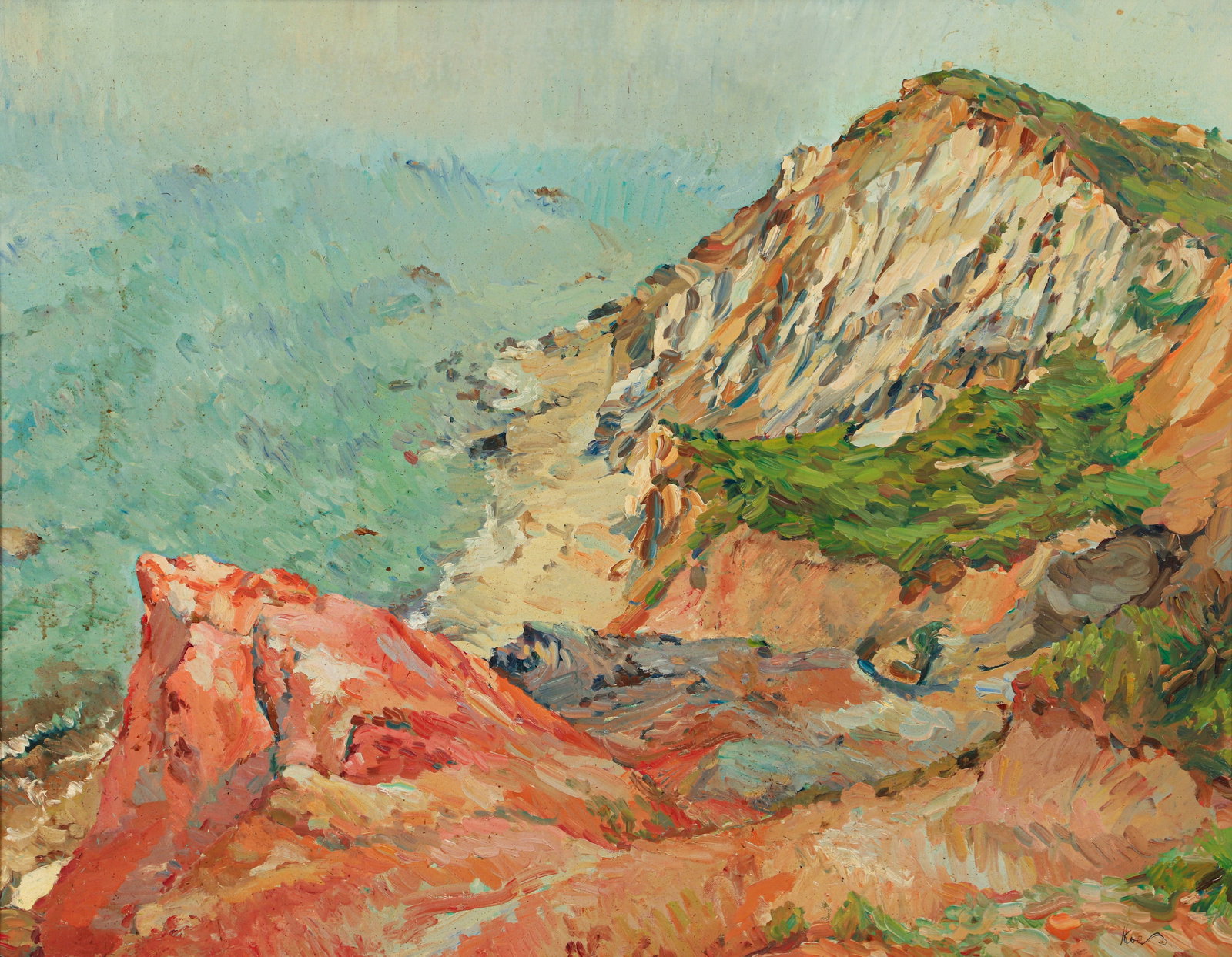 Henry Koerner Martha's Vineyard Seascape 1961 Oil on Canvas: Koerner, Henry (Austrian/American/Pittsburgh, 1915-1991), Gay's Head, Martha's Vineyard, 1961, oil on canvas, stretched over a board, signed lower right, 22 x 28 inches, in a painted wood frame 31.5 x