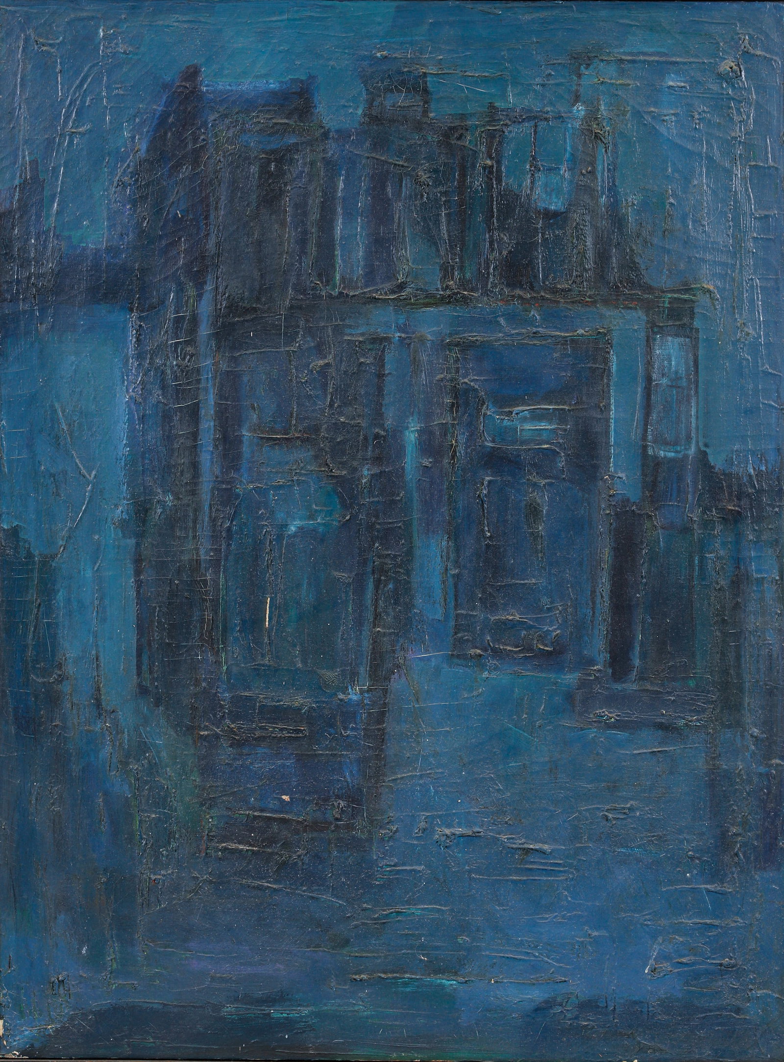 Leonard Lieb Mid Century Reflected Cityscape Oil on Canvas (1 of 2)