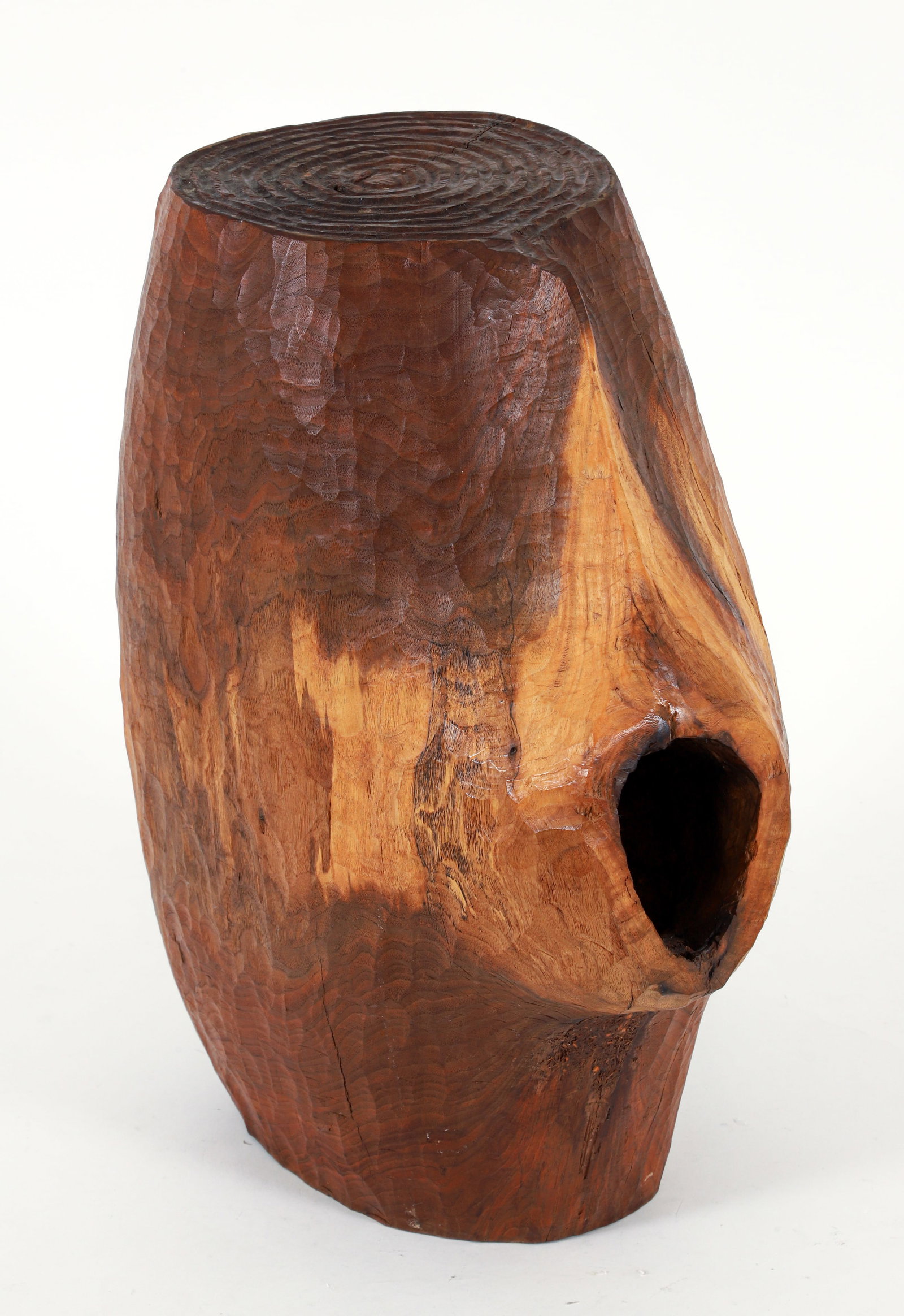 Thad Mosley Carved Cherry Wood Sculpture: Mosley, Thaddeus (Thad) (American/Western PA, 1926-2026), Untitled Sculpture with serpentine pattern top, circa 2000, carved cherry wood, 18.25 x 14 x 10 inches, signed with the artist's incised conjo