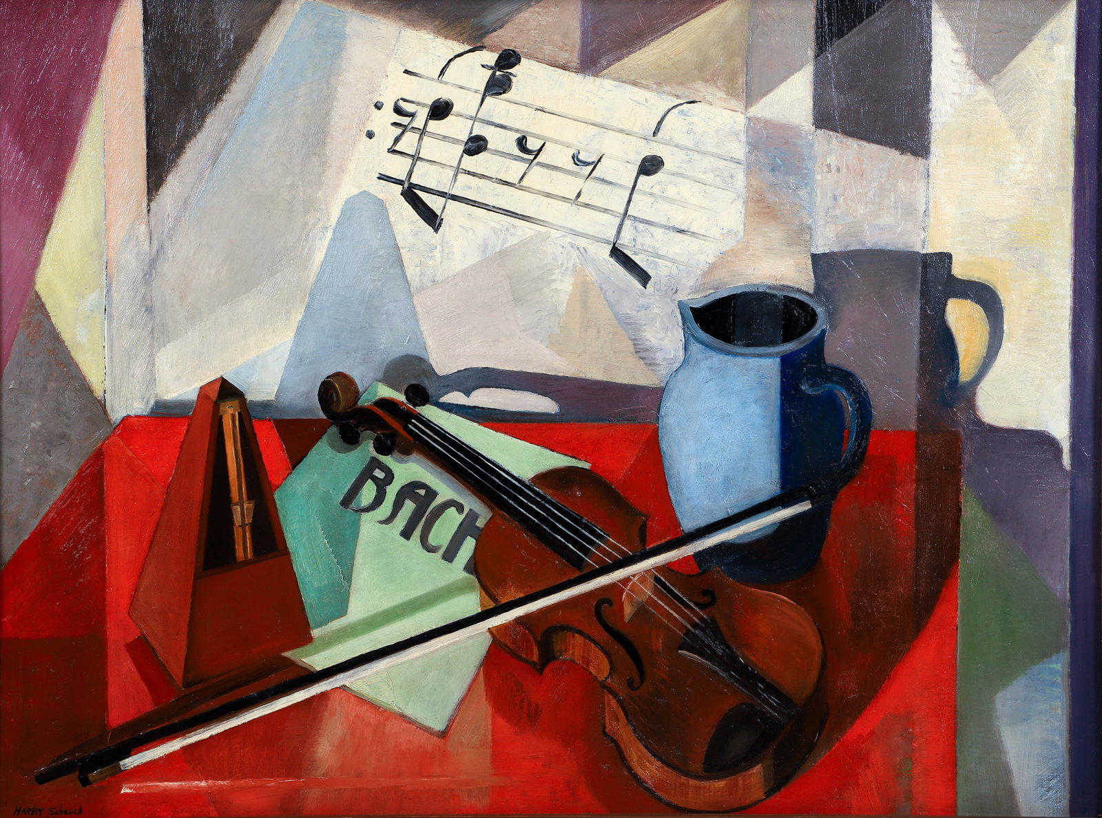 Harry Scheuch Cubist Musical Still Life 1951 Oil on Board (1 of 3)