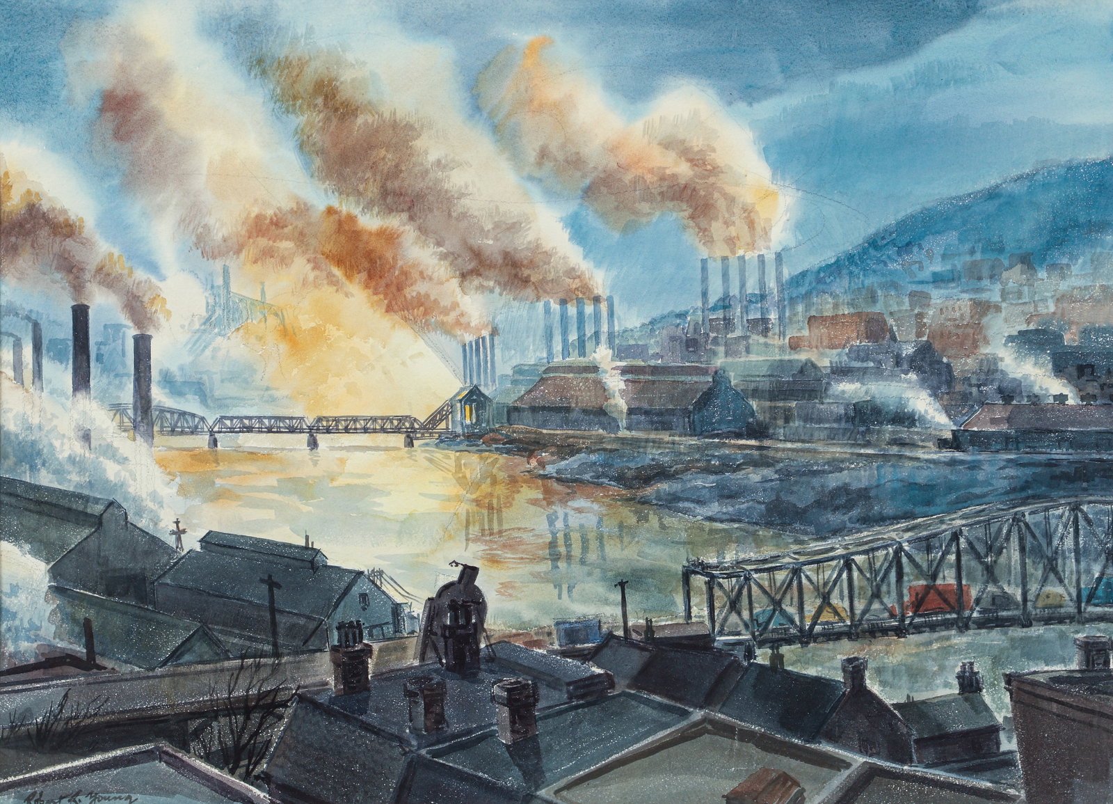 Robert Young Watercolor Pittsburgh Steel Mills (1 of 3)