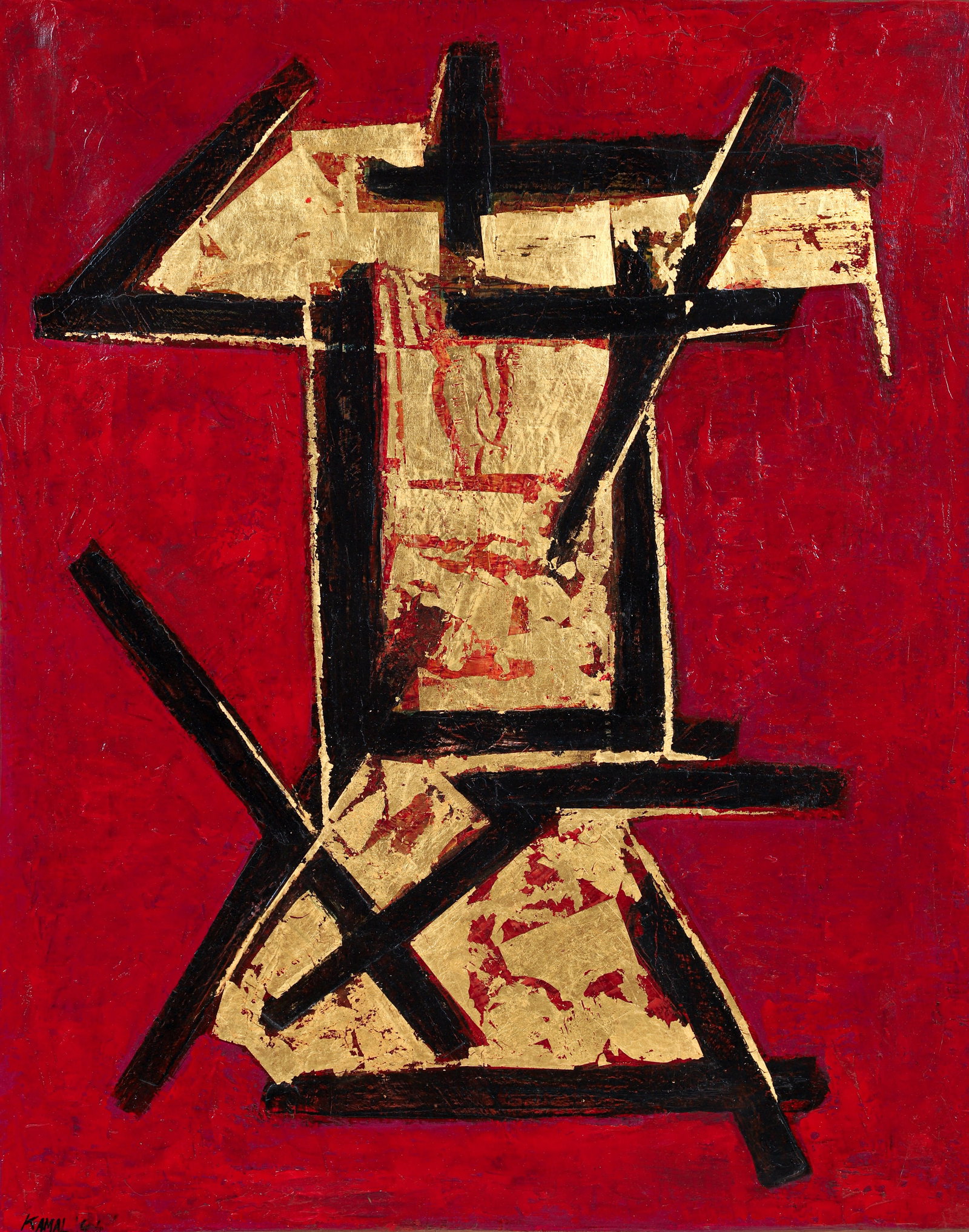 Kamal Youssef Mixed Media on Canvas 1966: Youssef, Kamal (Egyptian/American/Pittsburgh, 1926-2019), Untitled Abstraction, 1966, mixed media with oil and metallic leaf on canvas, signed and dated lower left, 36 x 30 inches, in the artist's woo