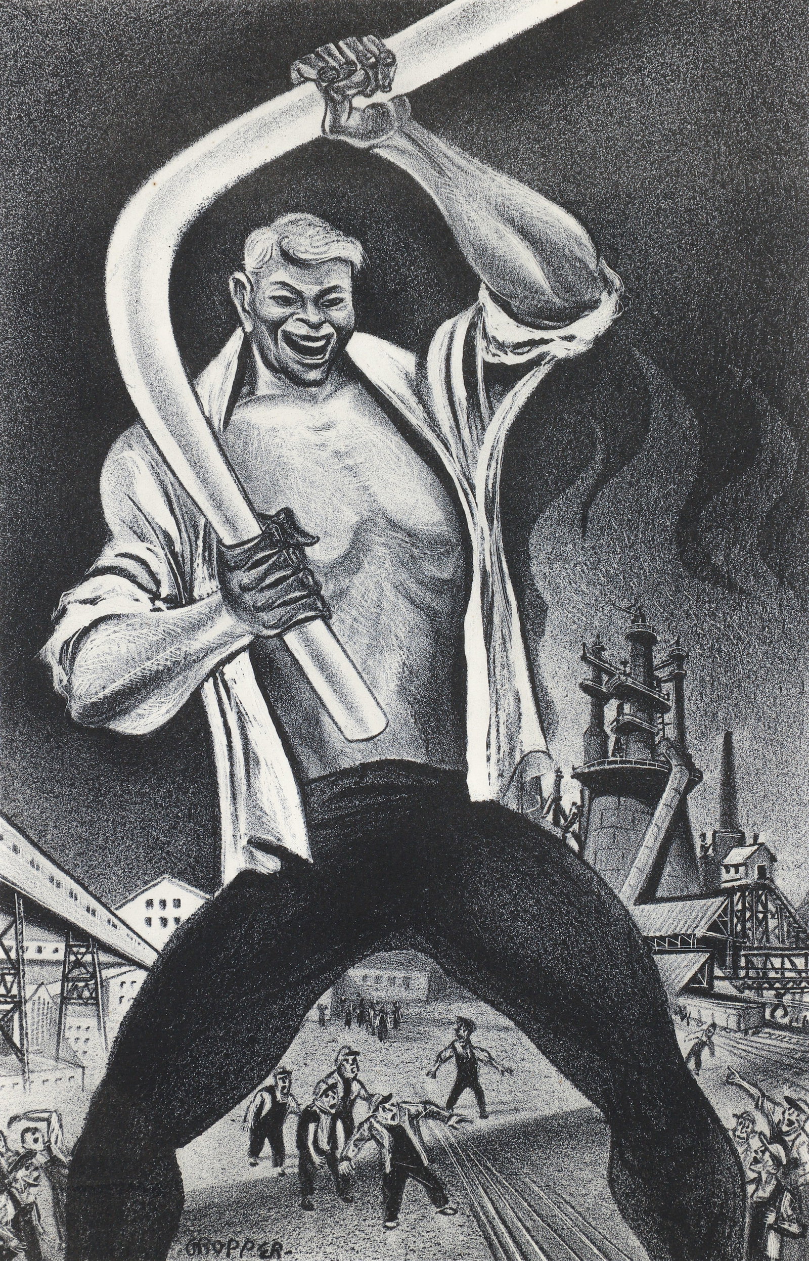 William Gropper Signed Lithograph Joe Magarac AAA: Gropper, William (American, 1897-1977), Joe Magarac, 1948, original lithograph on paper, signed in pencil to lower right margin, 13.25 x 18.75 inches, matted and framed 21 x 17 inches. Published by As