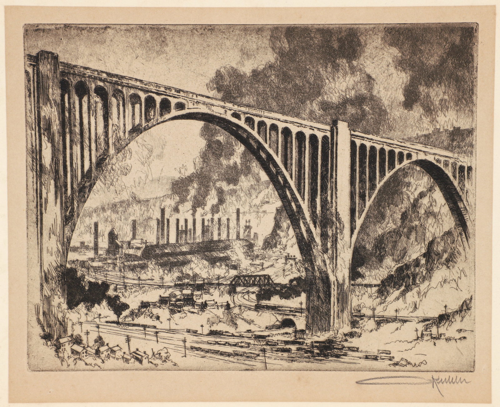 Otto Kuhler Rare Etching Westinghouse Bridge Pittsburgh (1 of 3)