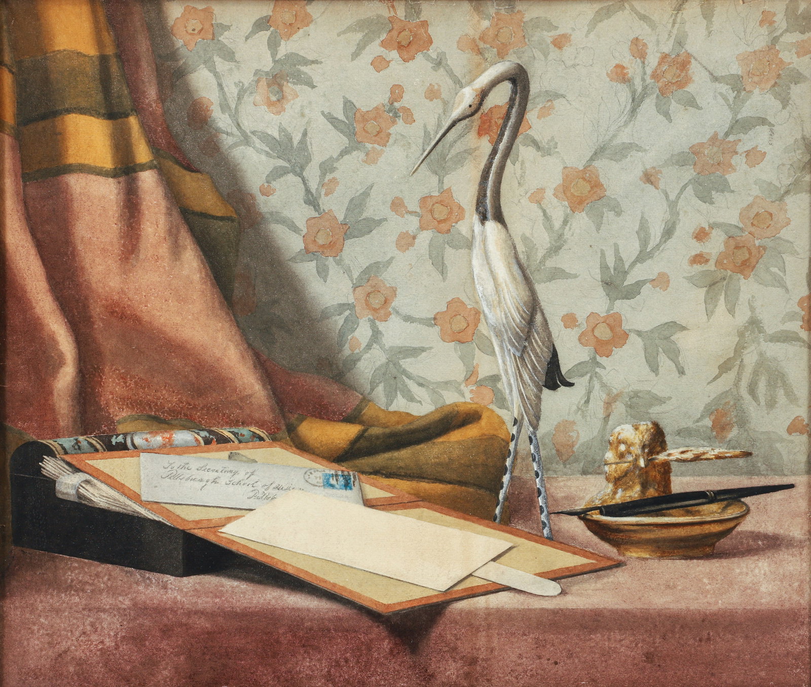 Watercolor Still Life With Pittsburgh Letter and Stork (1 of 2)