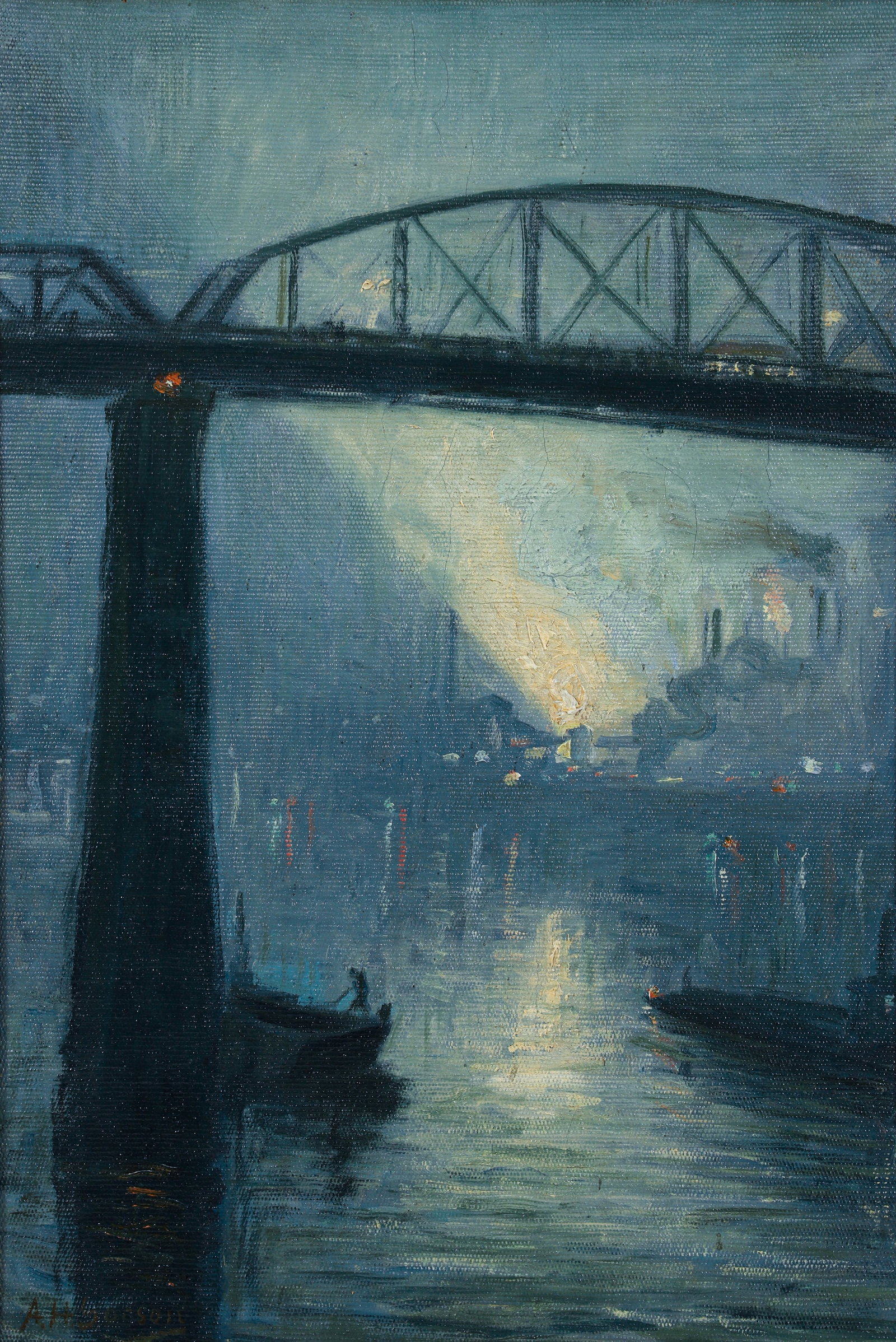 Aaron Gorson Oil on Canvas River and Steel Mill Nocturne (1 of 3)