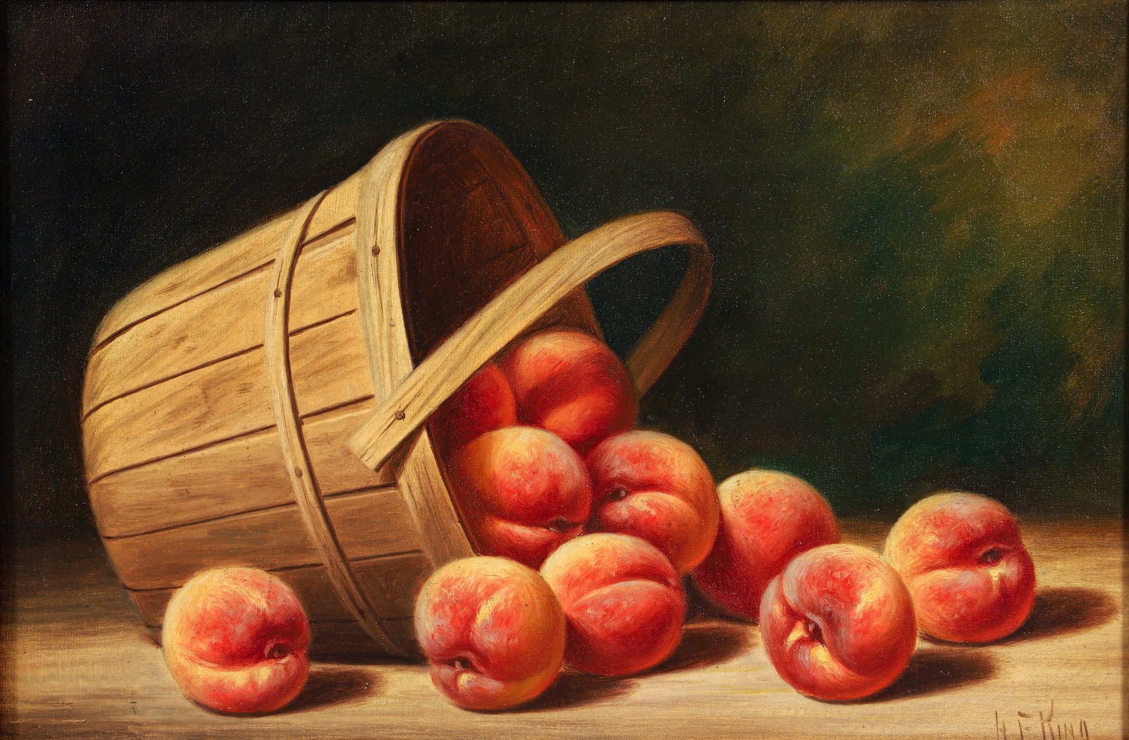 A. F. King Still Life with Peaches Oil on Canvas: King, Albert Francis (A.F.) (American/Pittsburgh, 1854-1945), Still Life with Peaches, undated (c.1915), oil on canvas, signed lower right, 12 x 18 inches, in a gilt wood frame 17 x 22.5 inches. Prove