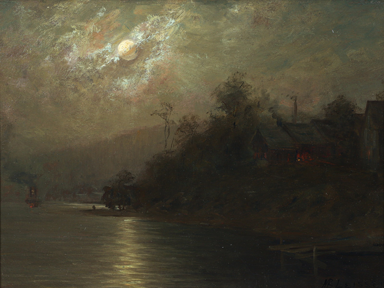 Martin Leisser Moonlit River Nocturne Oil on Board (1 of 3)